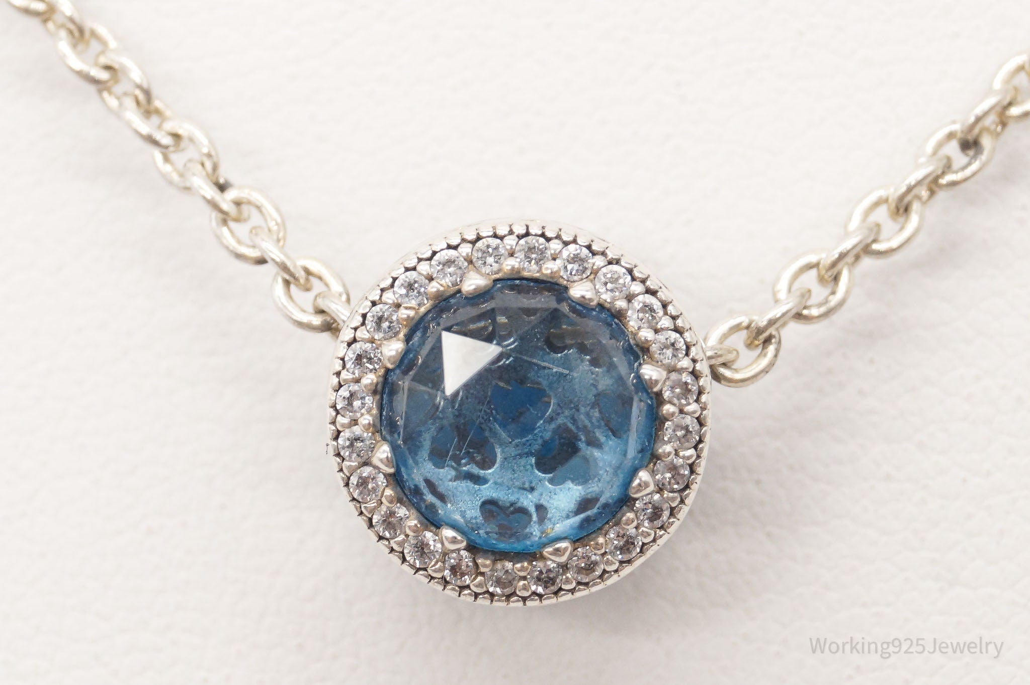 Pandora Blue Crystal Cubic Zirconia Sterling Silver Necklace