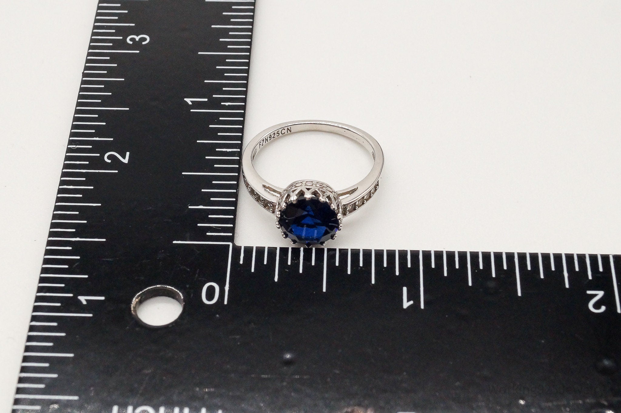 Designer FZN Lab Sapphire Cubic Zirconia Sterling Silver Ring - Size 6.75