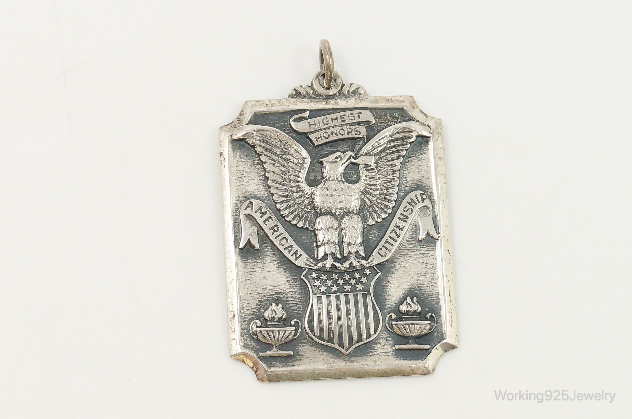 RARE Large Antique Highest Honors American Citizenship Sterling Silver Medal