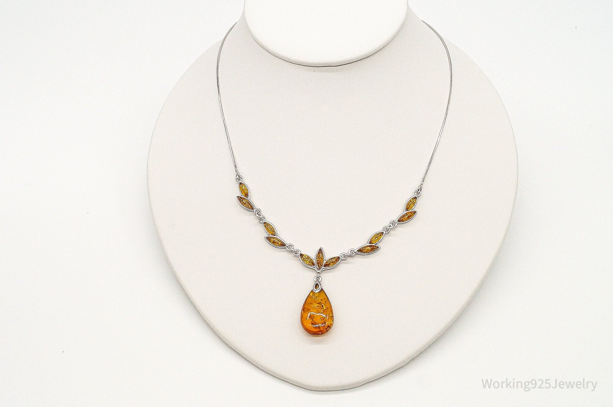 Vintage Designer Amber Sterling Silver Necklace