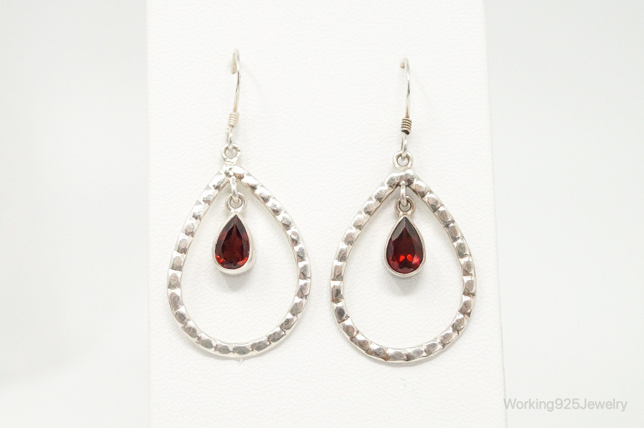 Garnet Bali Inspired Tear Drop Sterling Silver Earrings