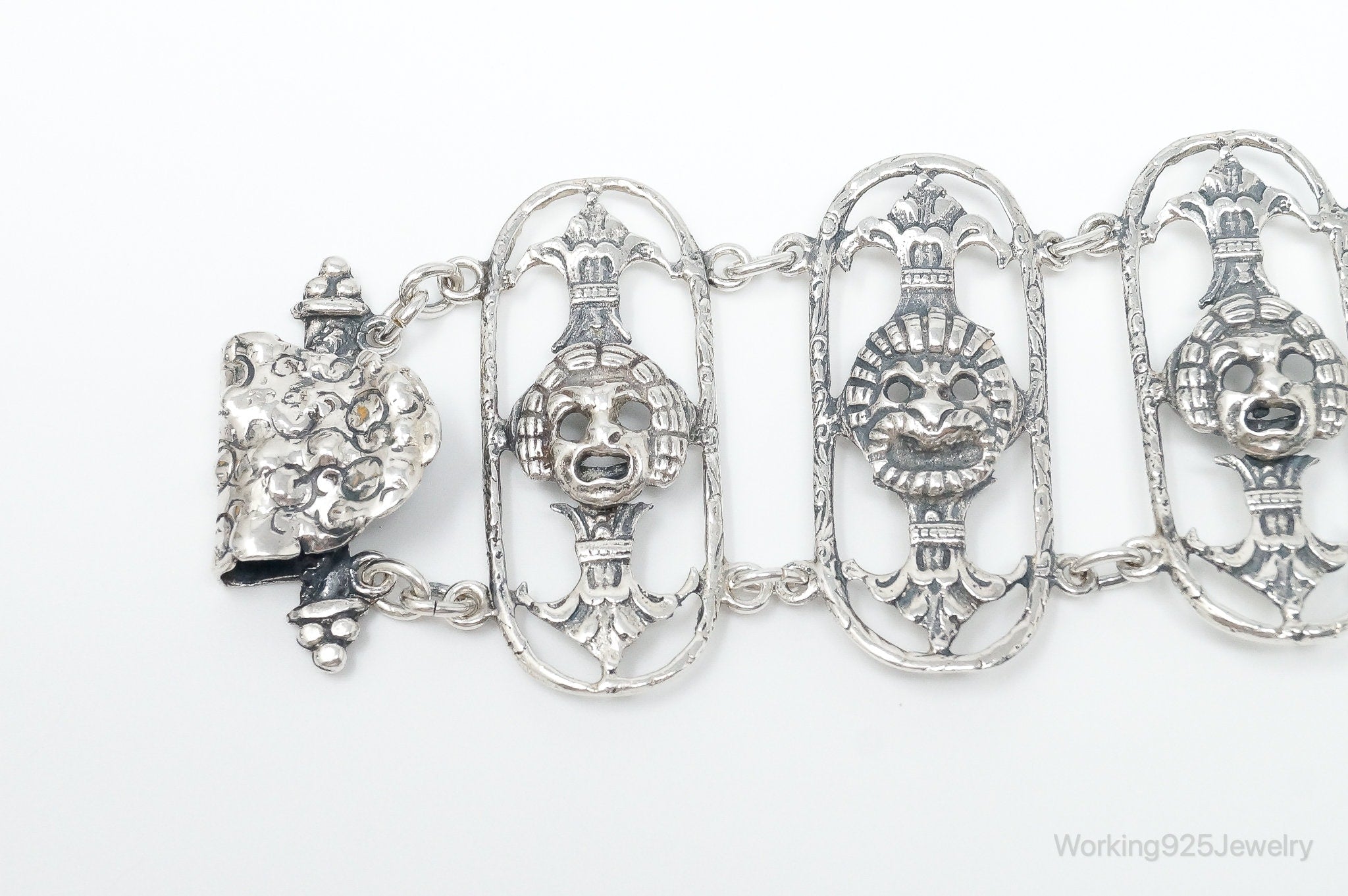 Antique Mask Sterling Silver Panel Bracelet