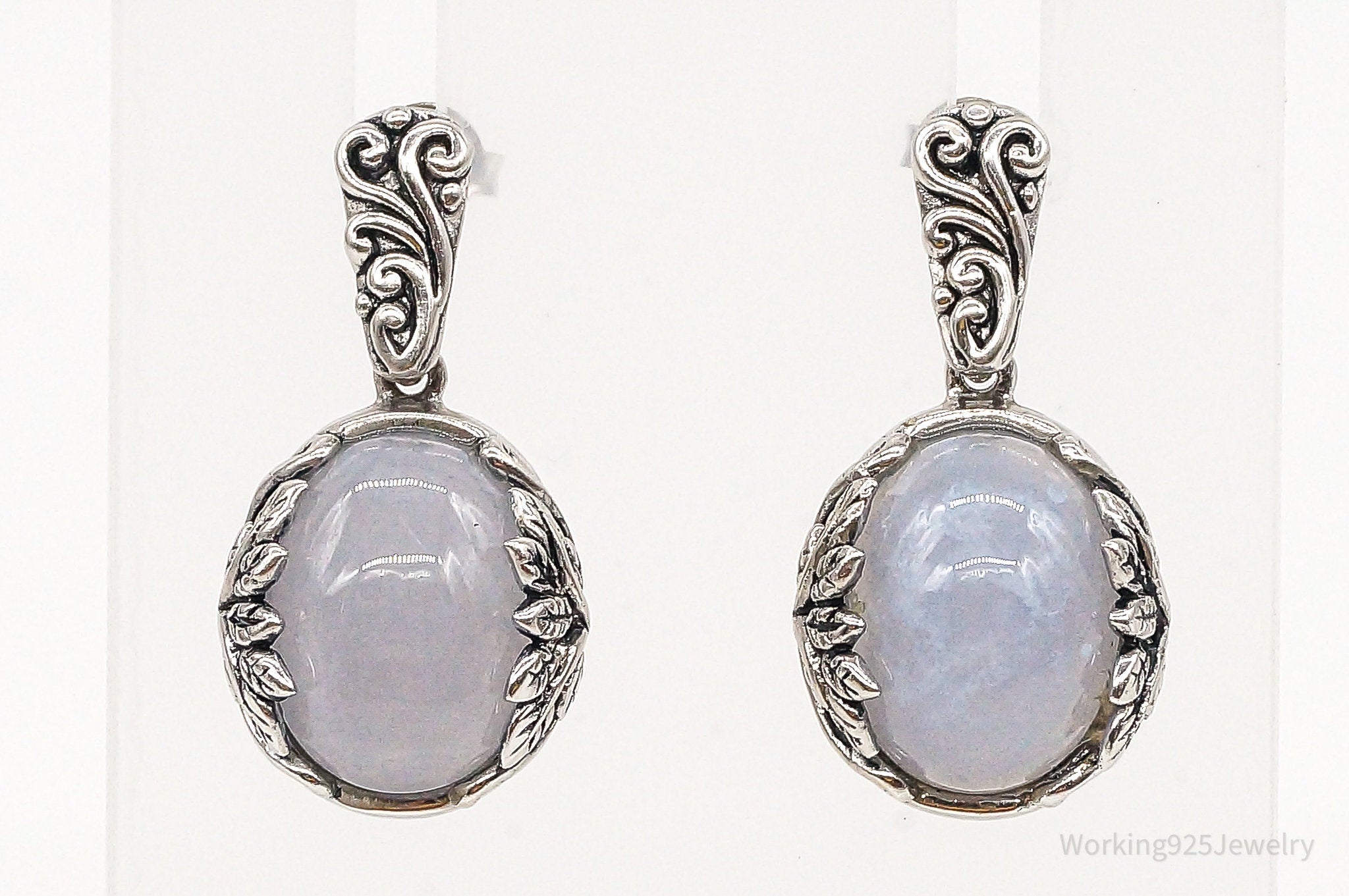 Designer CFJ Lavender Gemstone Bali Inspired Scroll Sterling Silver Earrings