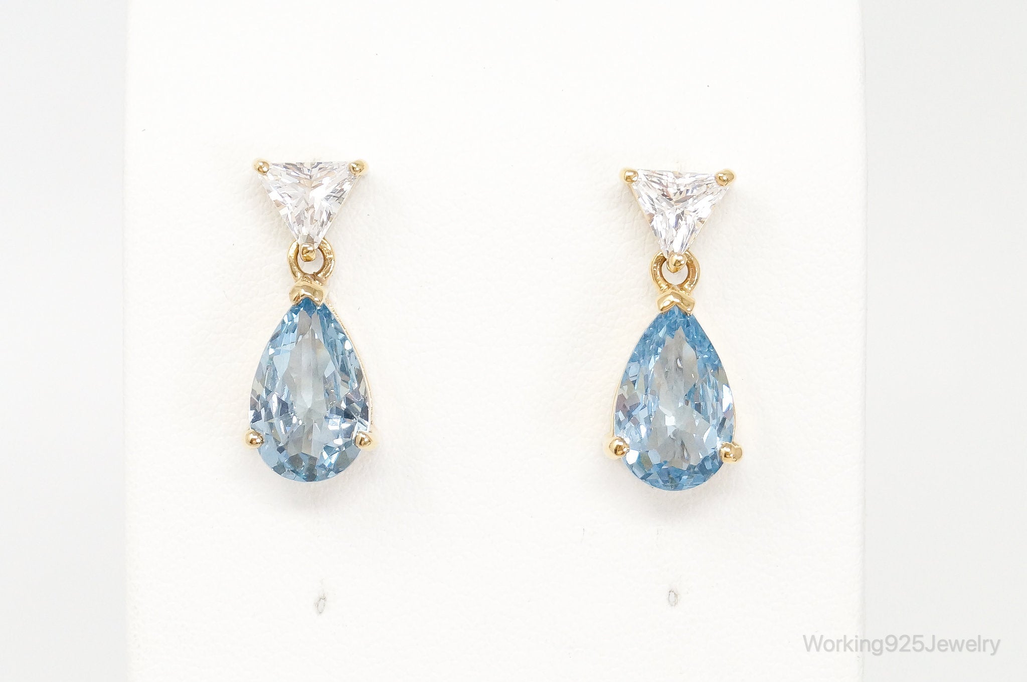 Blue Topaz Cubic Zirconia Gold Vermeil Sterling Silver Earrings