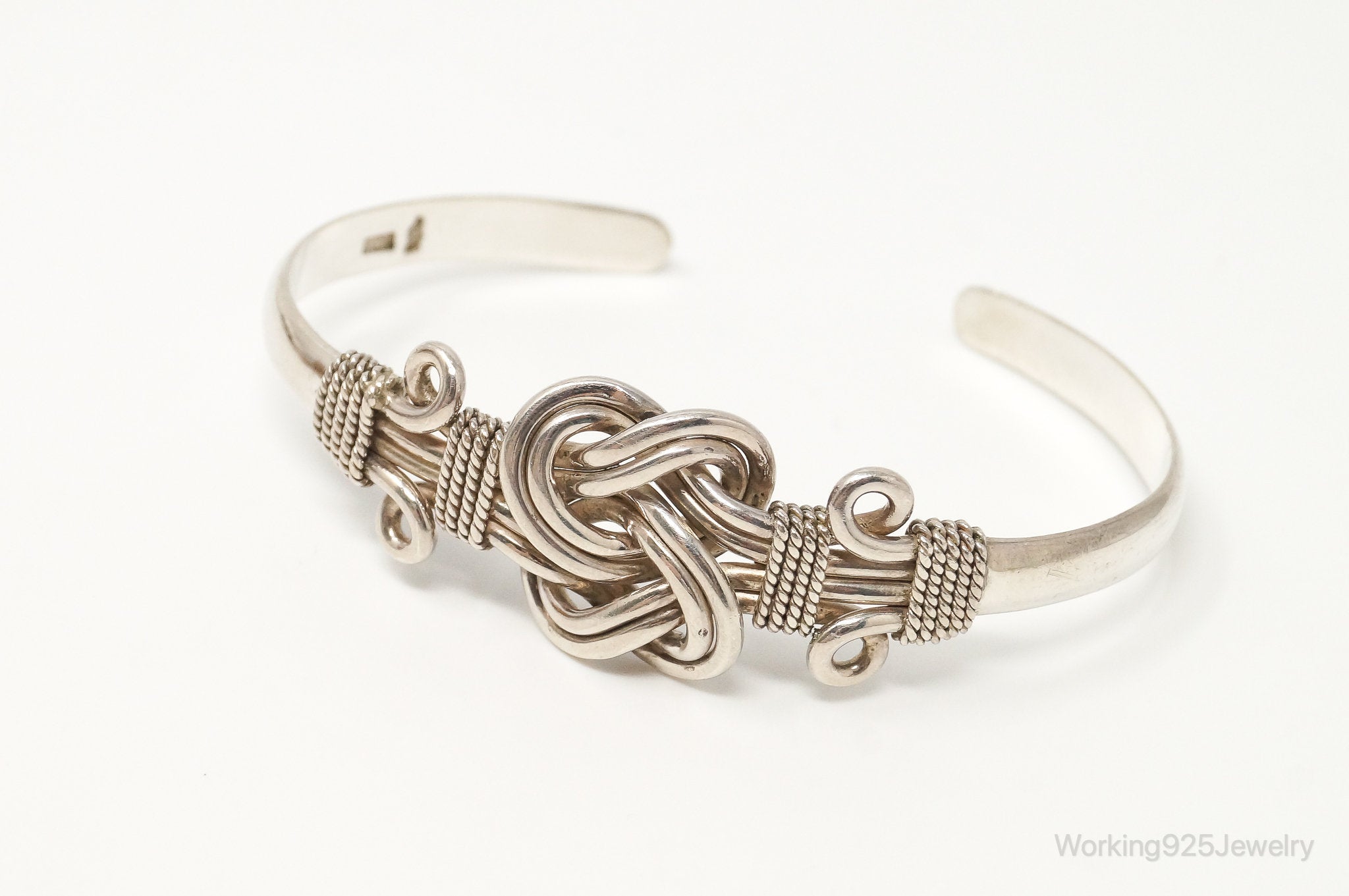 Vintage Designer Bali Infinity Knot Sterling Silver Cuff Bracelet