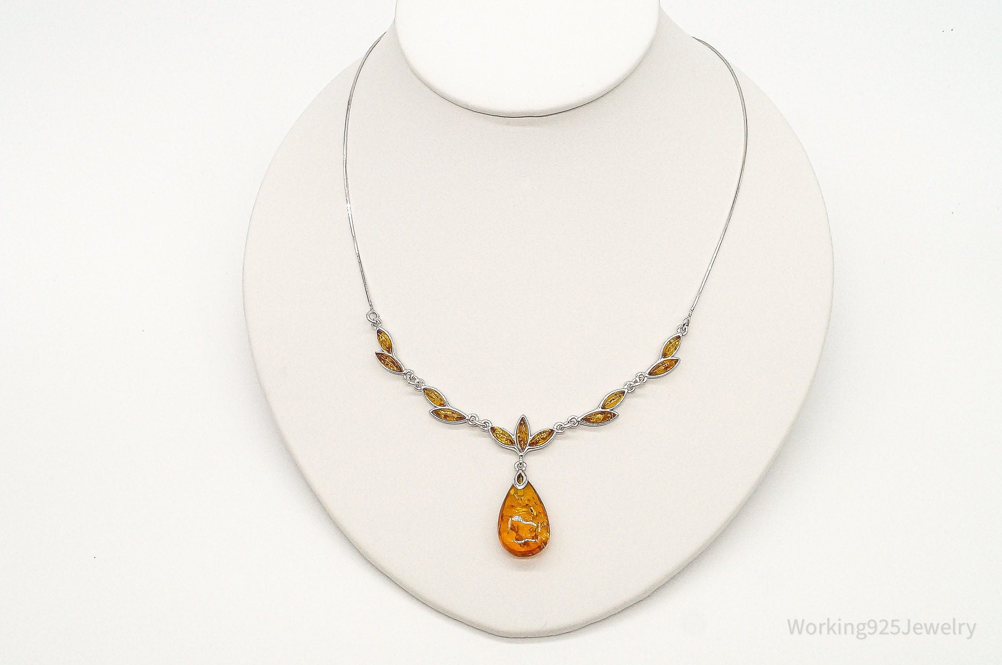 Vintage Designer Amber Sterling Silver Necklace