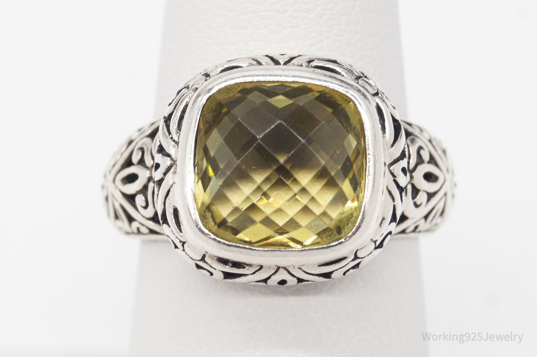 Vintage Janice Girardi Lemon Quartz Sterling Silver Ring - Size 7.75