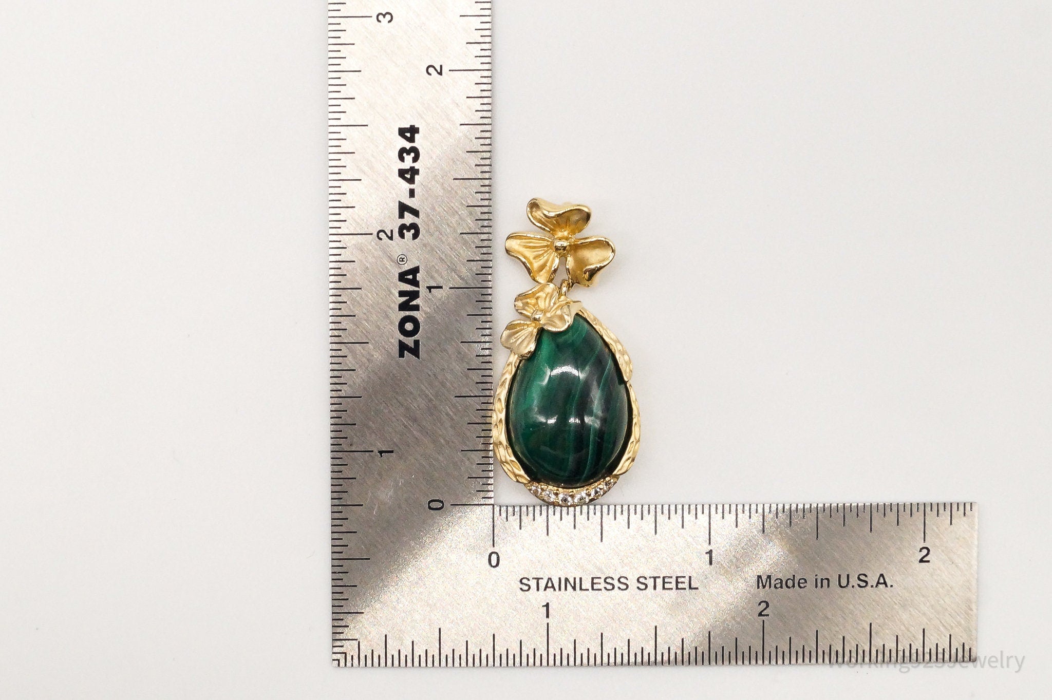 Designer Ross Simons Malachite Cubic Zirconia Gold Over Sterling Silver Pendant