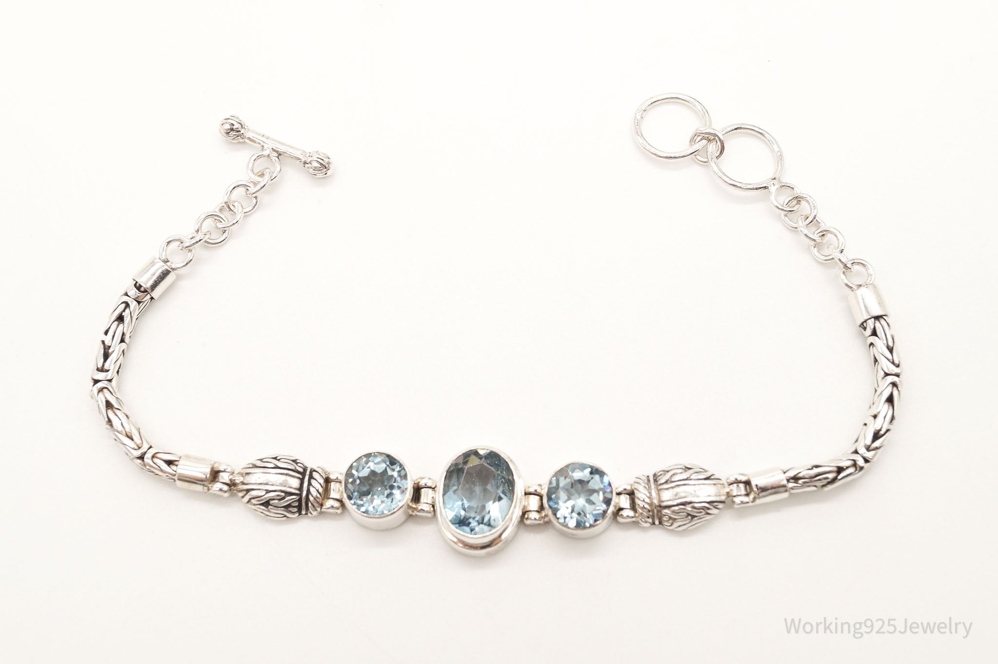 Vintage Blue Topaz Sterling Silver Toggle Bracelet