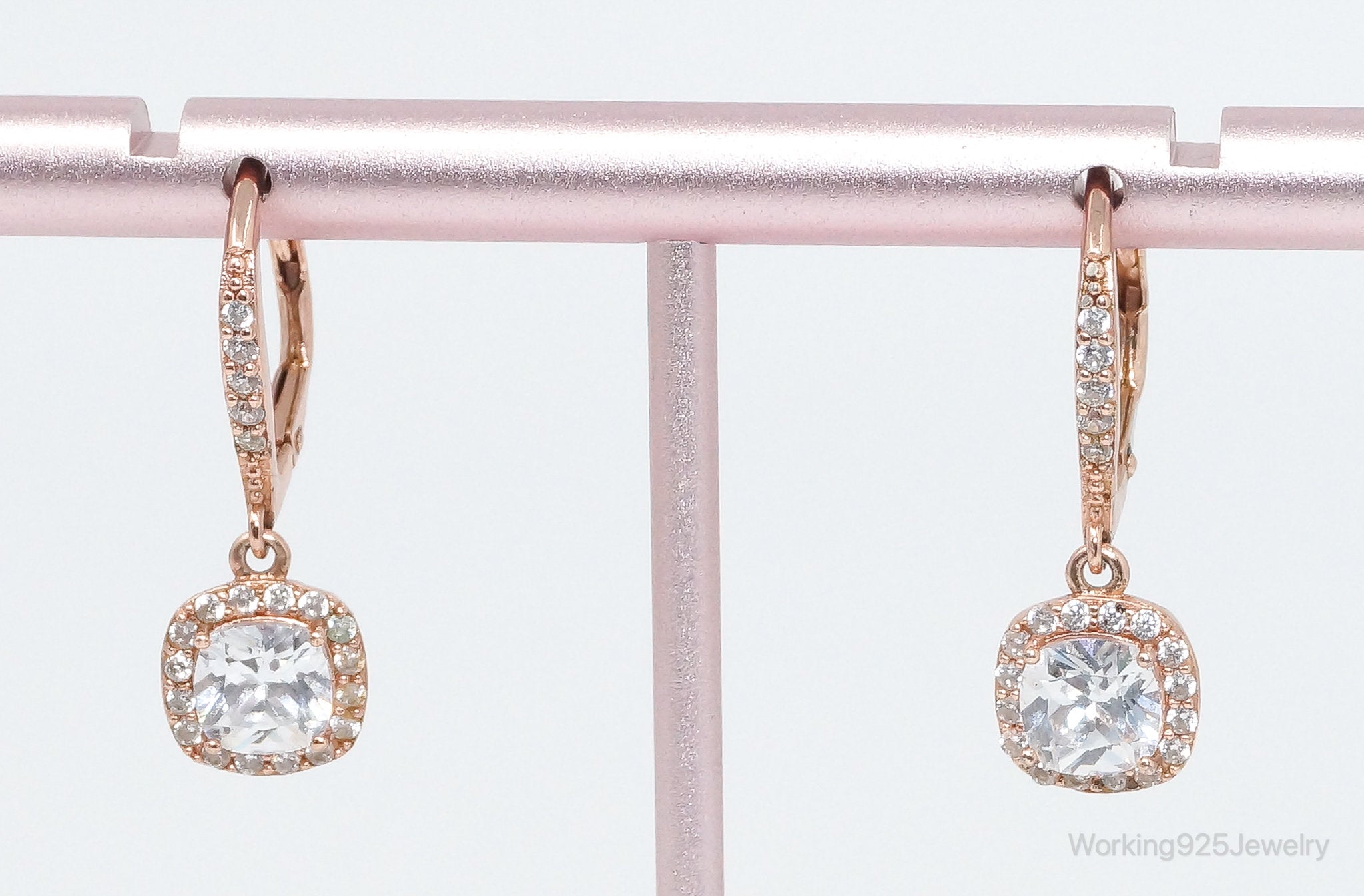 Designer Cubic Zirconia Rose Gold Vermeil Sterling Silver Earrings