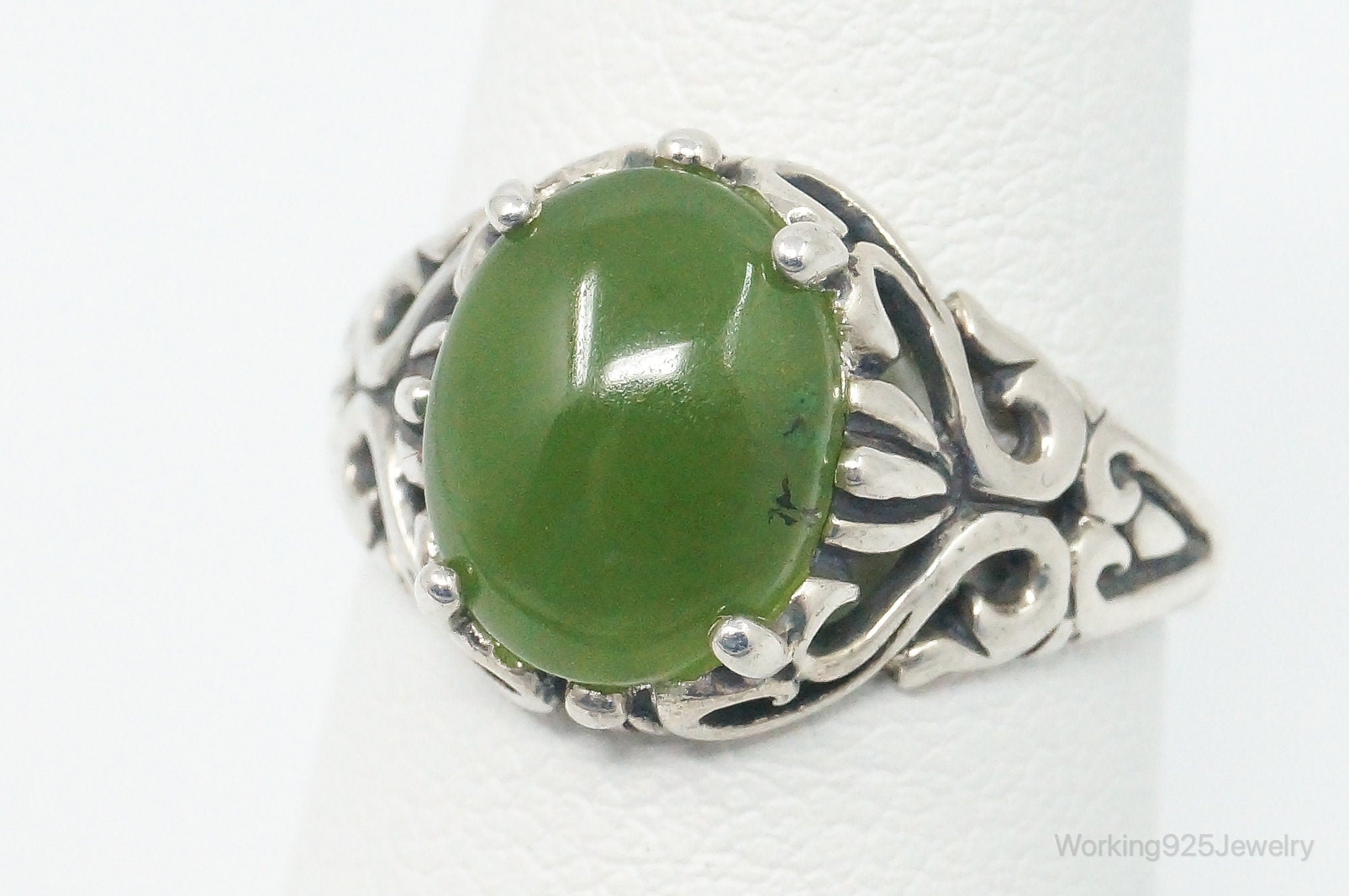 Designer Kabana Nephrite Jade Sterling Silver Ring - Size 6