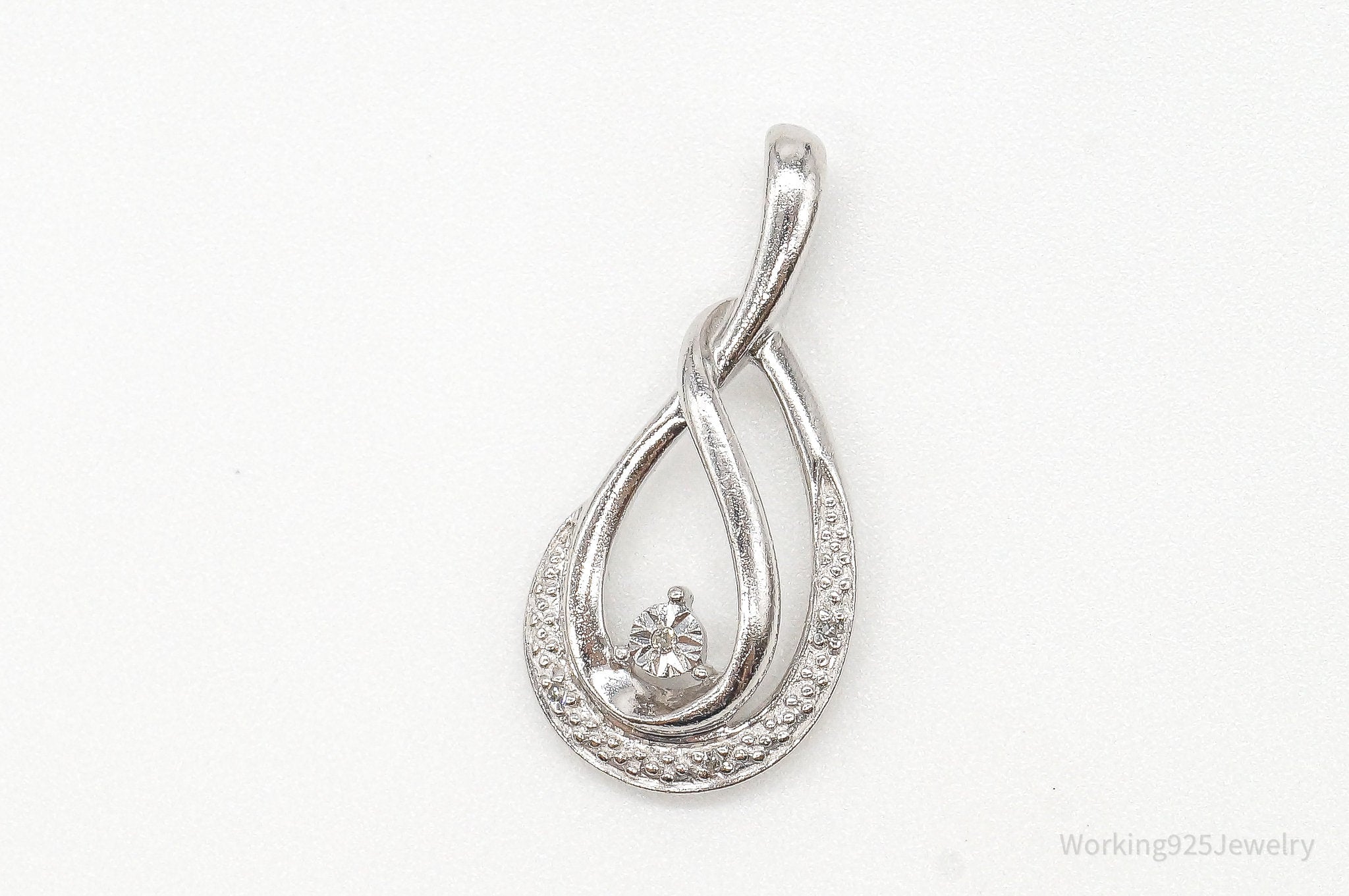 Vintage Designer 4 Diamond Sterling Silver Pendant