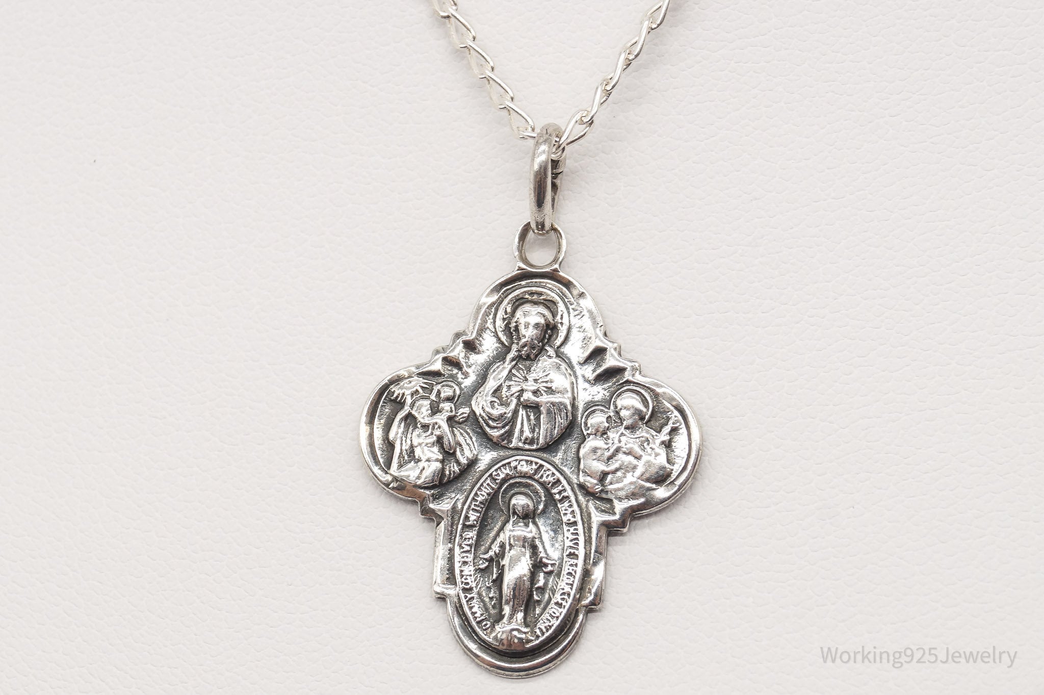 Antique Mary Pray For Us Sterling Silver Necklace