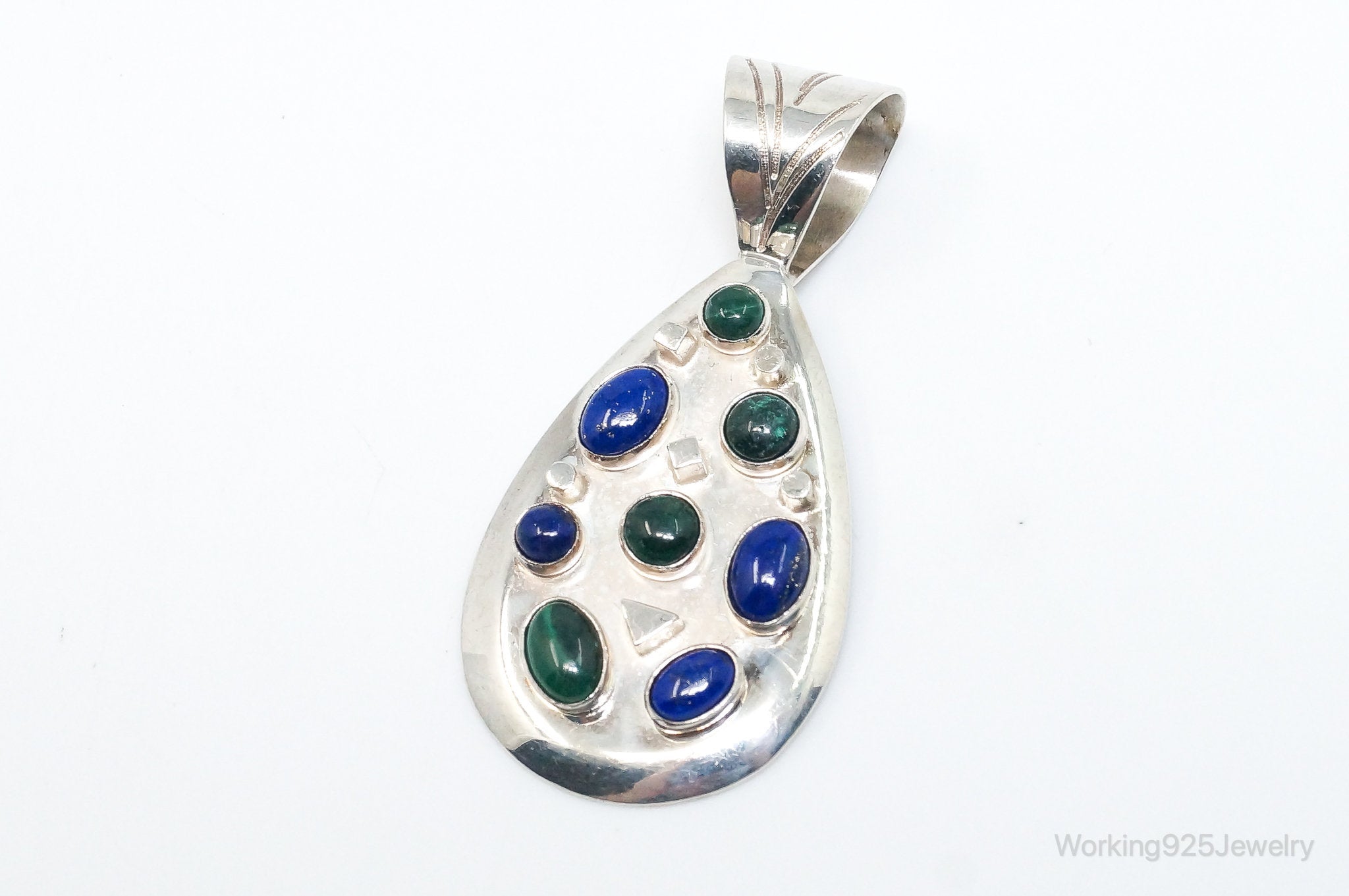 Large Desert Rose Trading Lapis Lazuli Malachite Sterling Silver Pendant