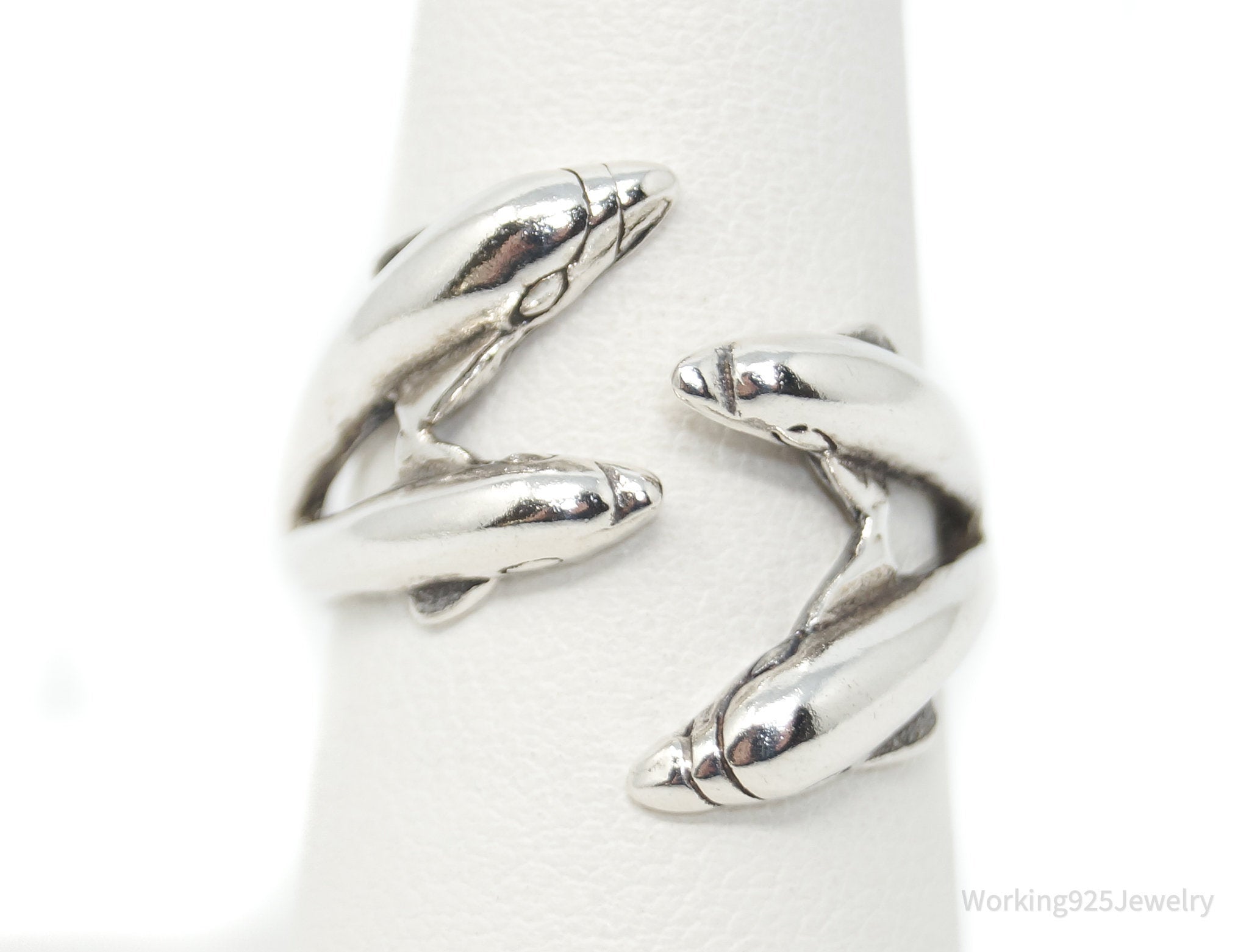 Vintage Dolphins Sterling Silver Wrap Adjustable Ring - Sz 7