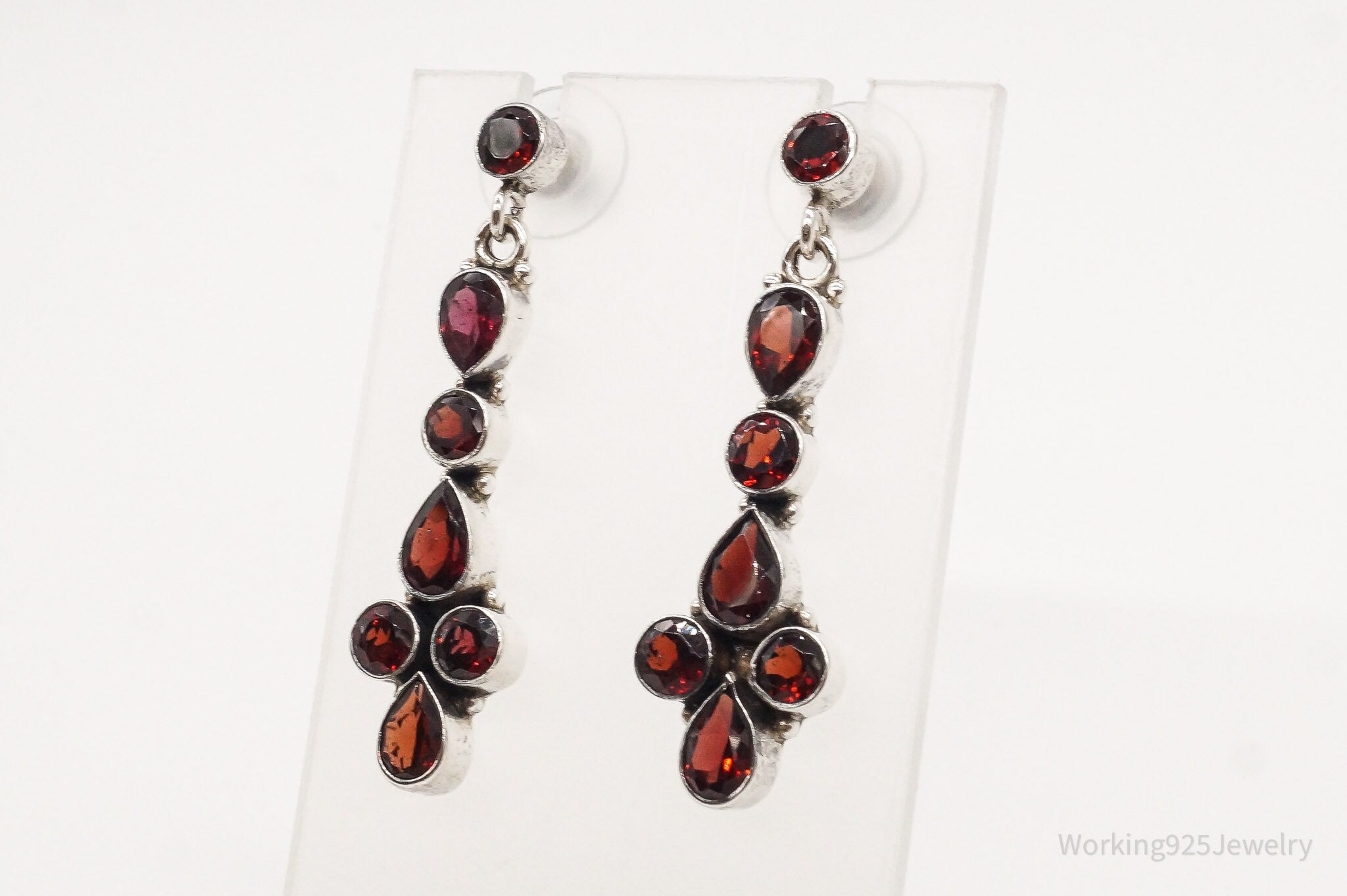 Vintage Garnet Sterling Silver Earrings