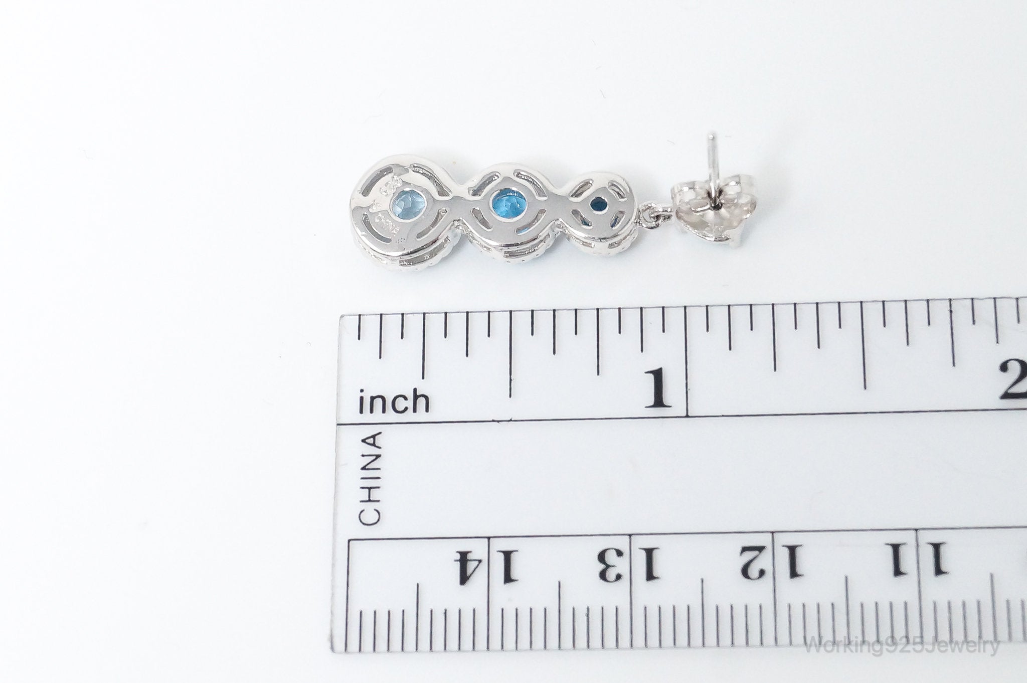 Vintage Blue Topaz Sterling Silver Cable Earrings