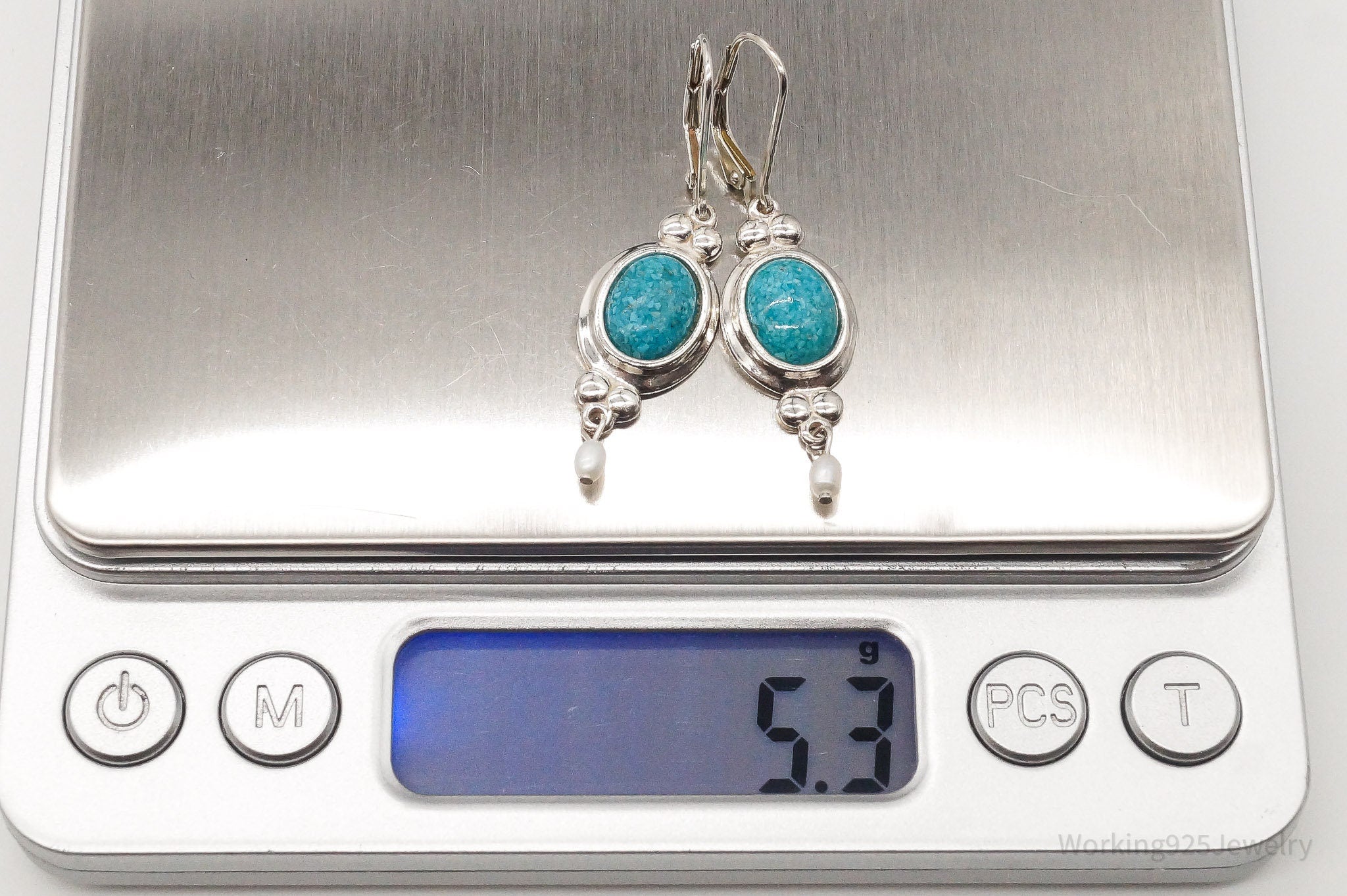 Vintage Designer CCO Turquoise Pearl Sterling Silver Earrings