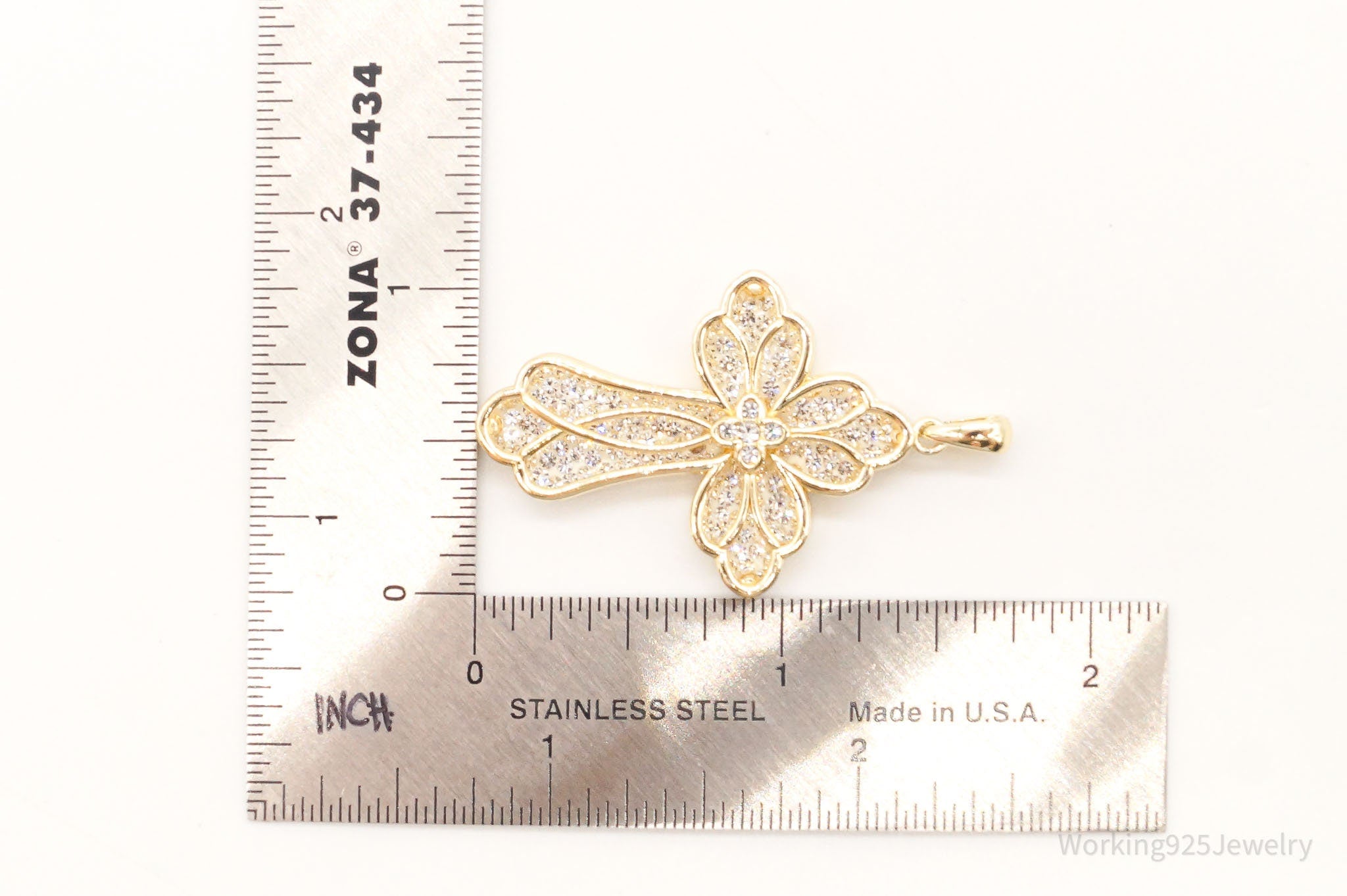 Large Designer JCM Swarovski Crystal Gold Vermeil Cross Sterling Silver Pendant