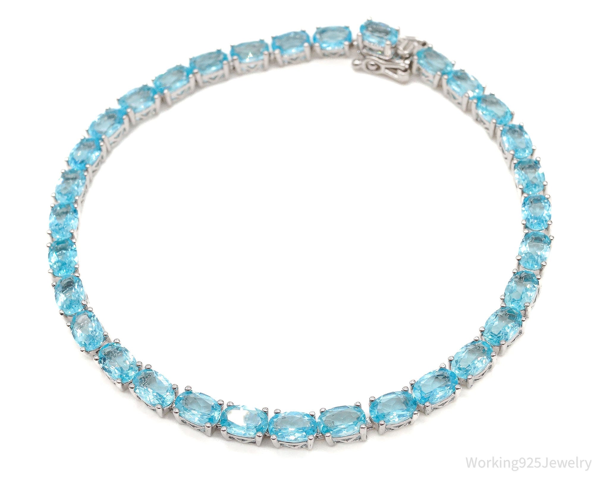 Vintage Blue Topaz Sterling Silver Tennis Bracelet