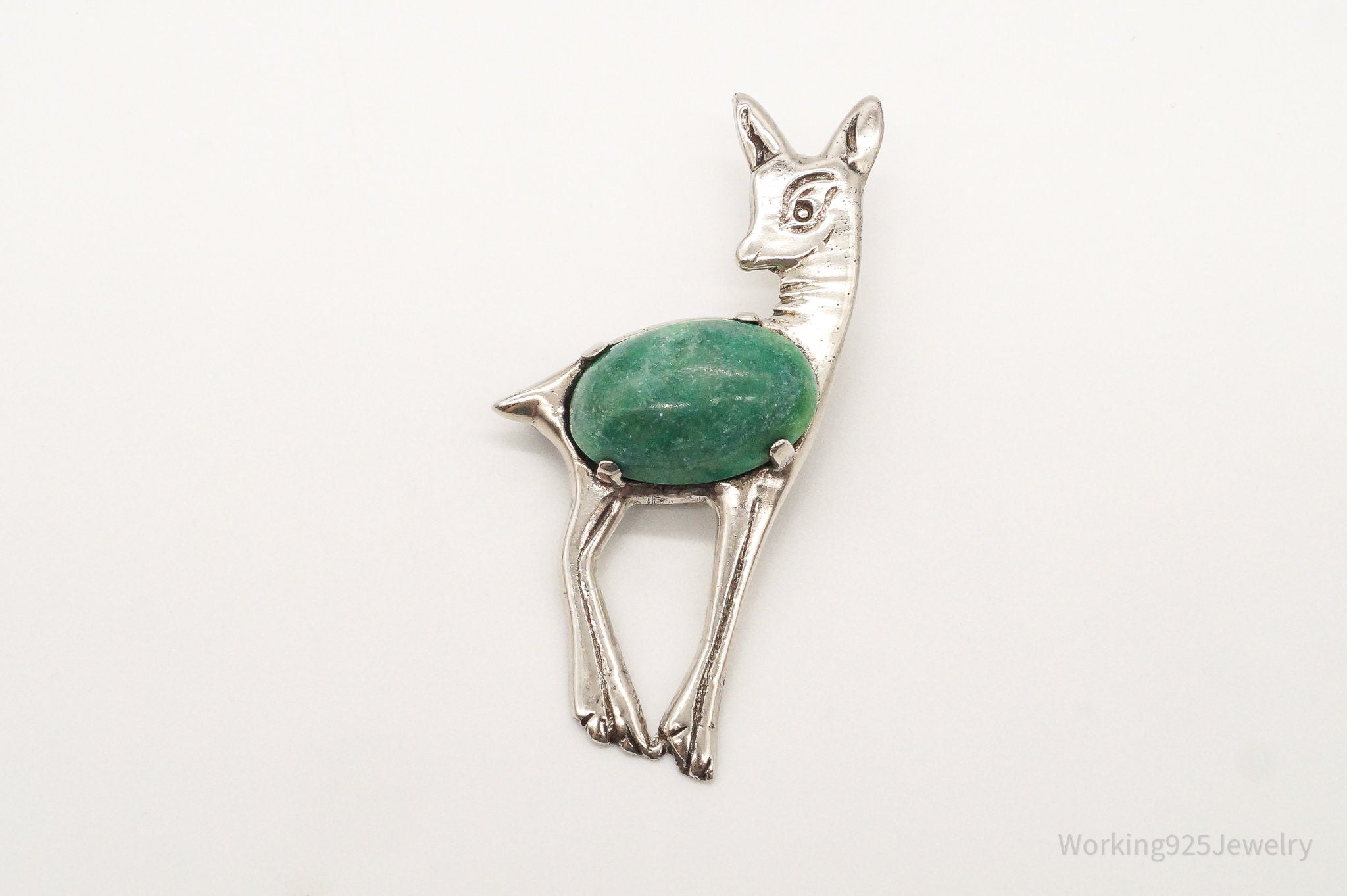 Mid Century Vintage Mexico Modernist Deer Fawn Turquoise Silver Brooch