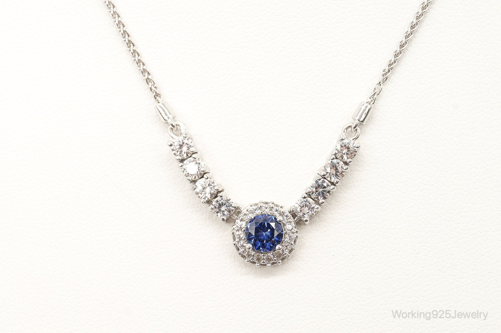 Designer PAJ Blue & White Cubic Zirconia Sterling Silver Necklace - Adjustable