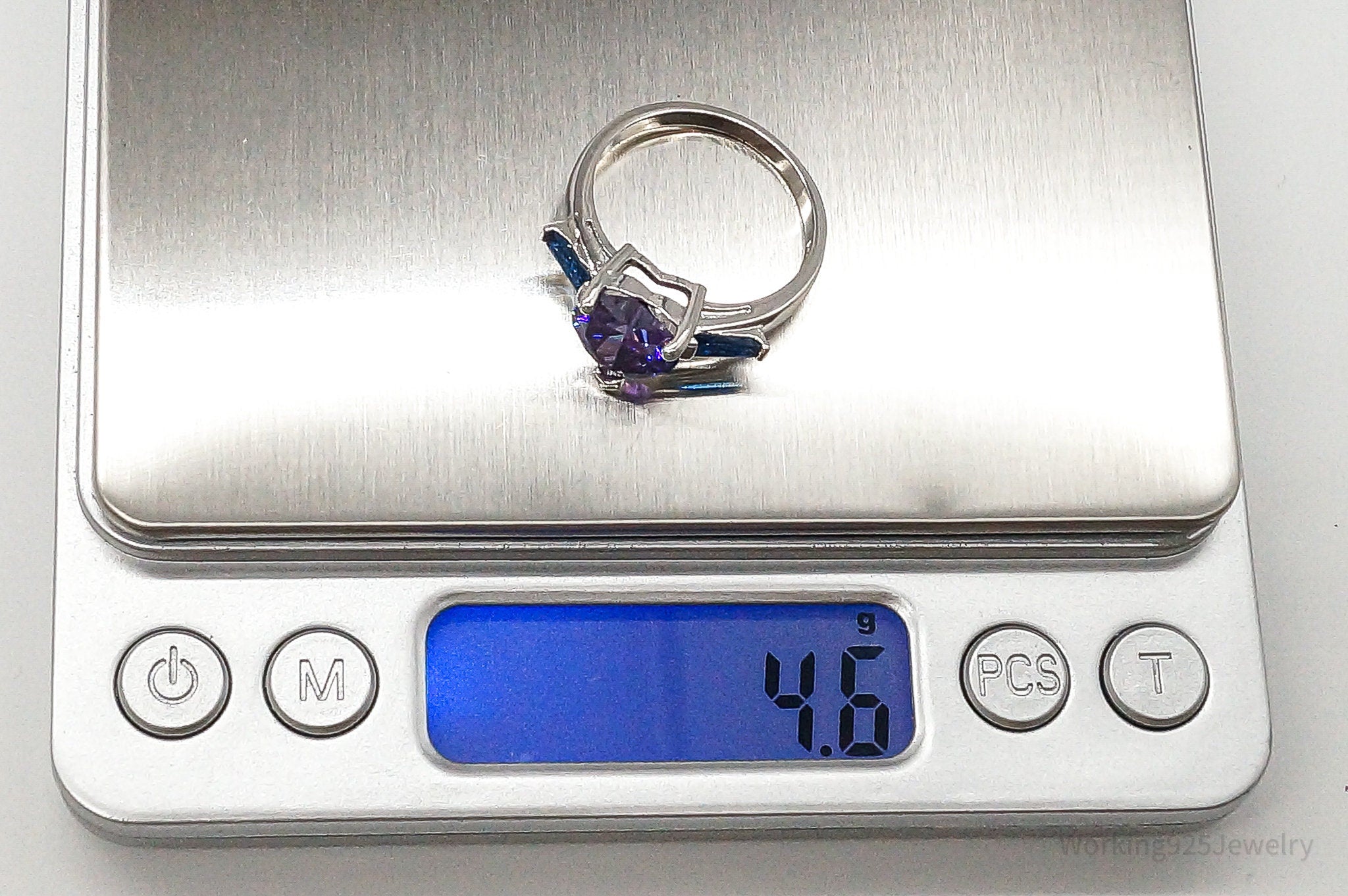 Amethyst Heart Lab Sapphire Sterling Silver Ring - Size 9.75