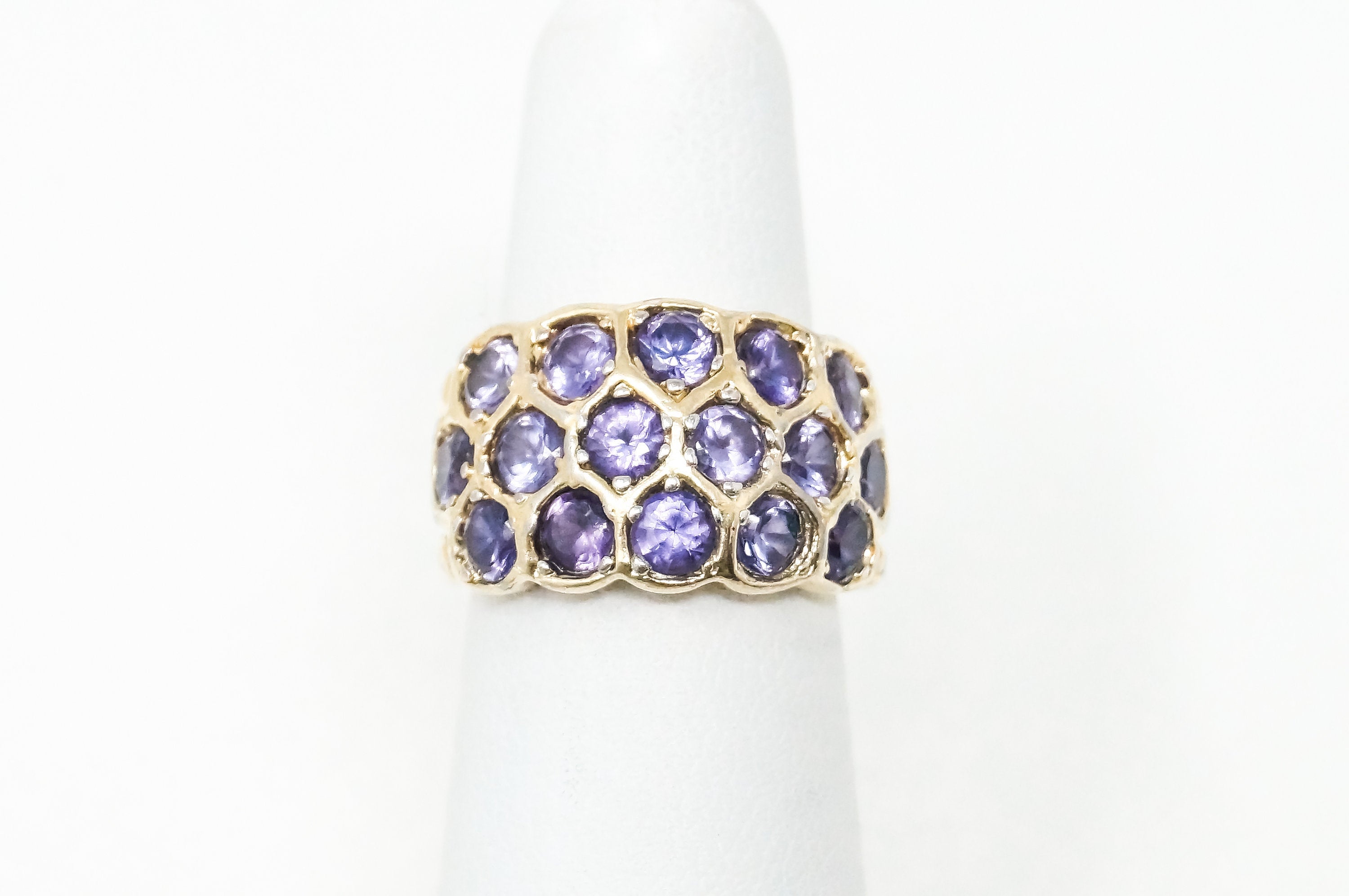 Vintage Art Deco Amethyst Gold Vermeil Sterling Silver Ring - Sz 5 -784241332