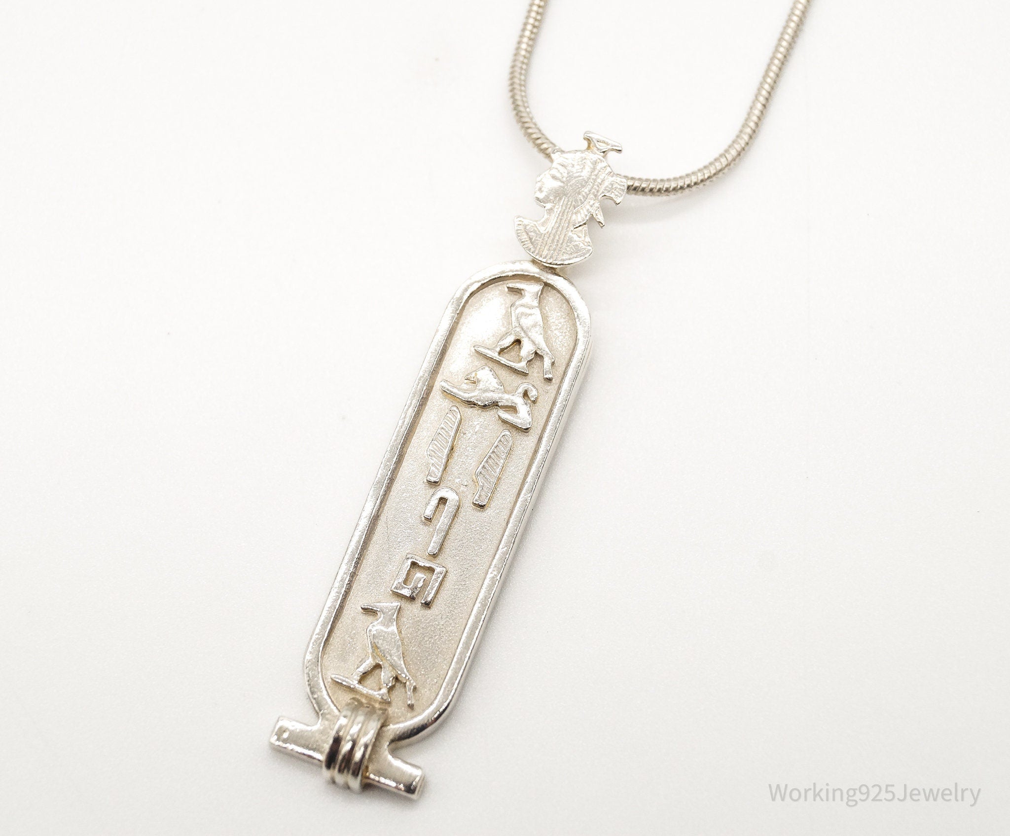 Vintage Large Egyptian Cartouche Sterling Silver Necklace