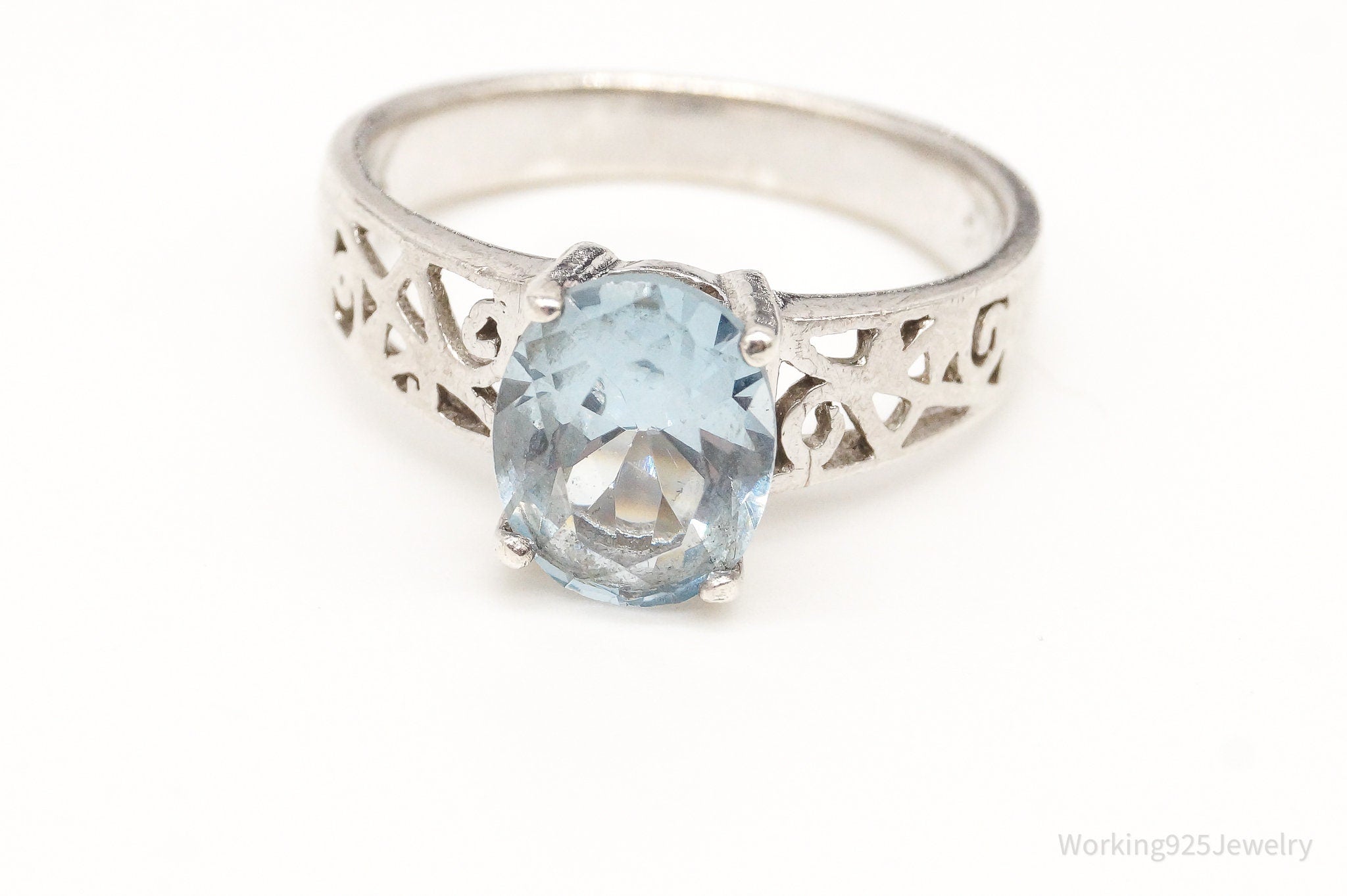 Vintage Blue Topaz Sterling Silver Ring - Size 6.75