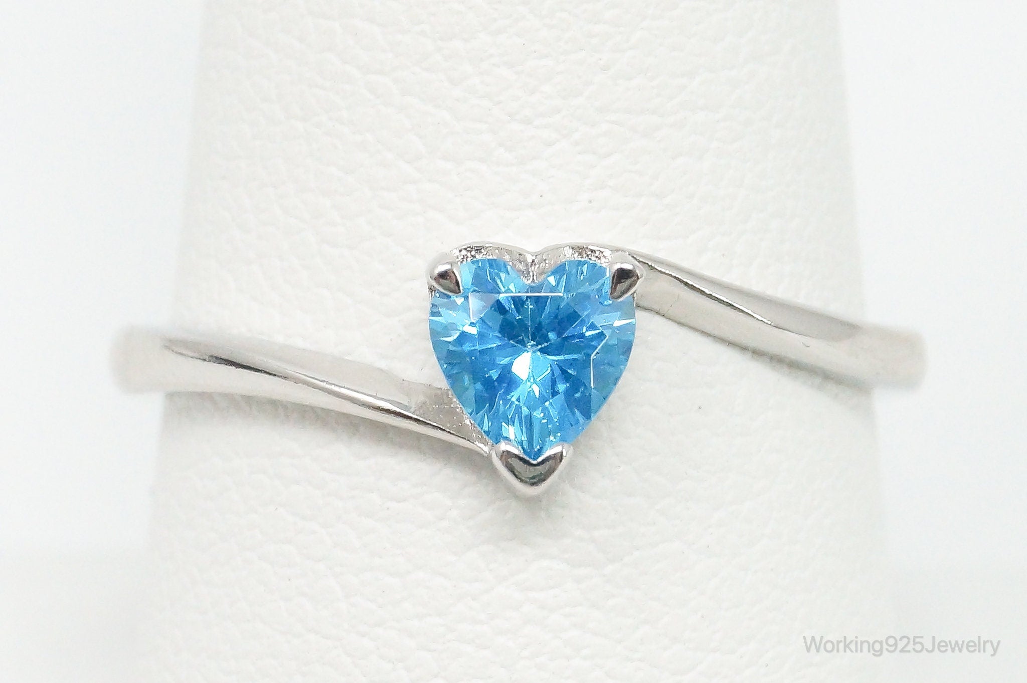 Blue Topaz Heart Sterling Silver Ring - Size 8.75