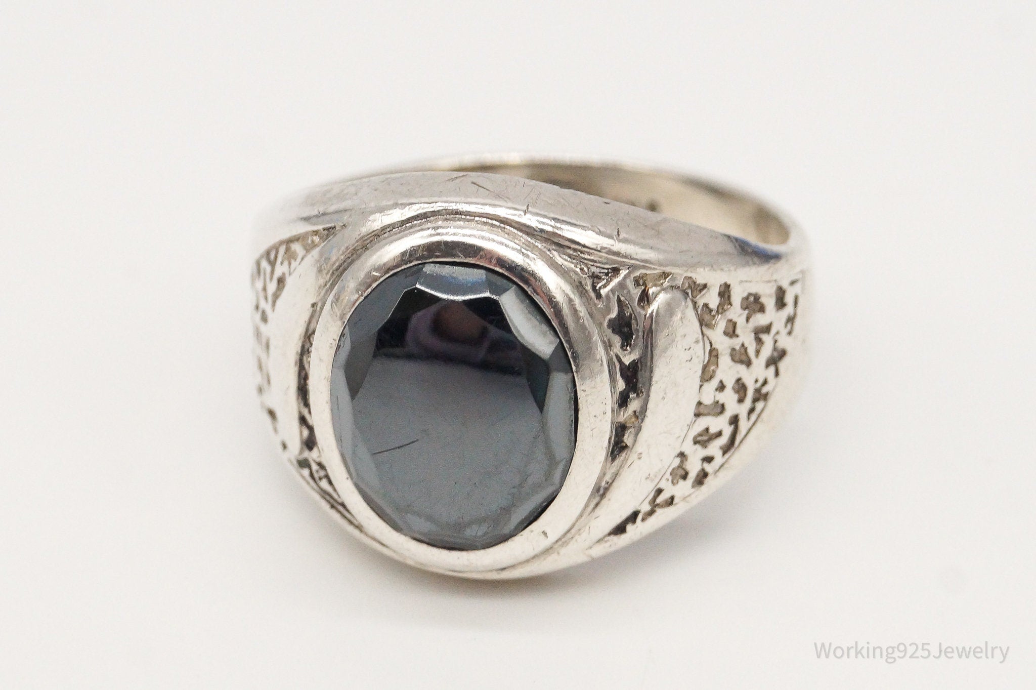 Antique Designer Clark & Coombs Hematite Sterling Silver Ring - Size 10.75