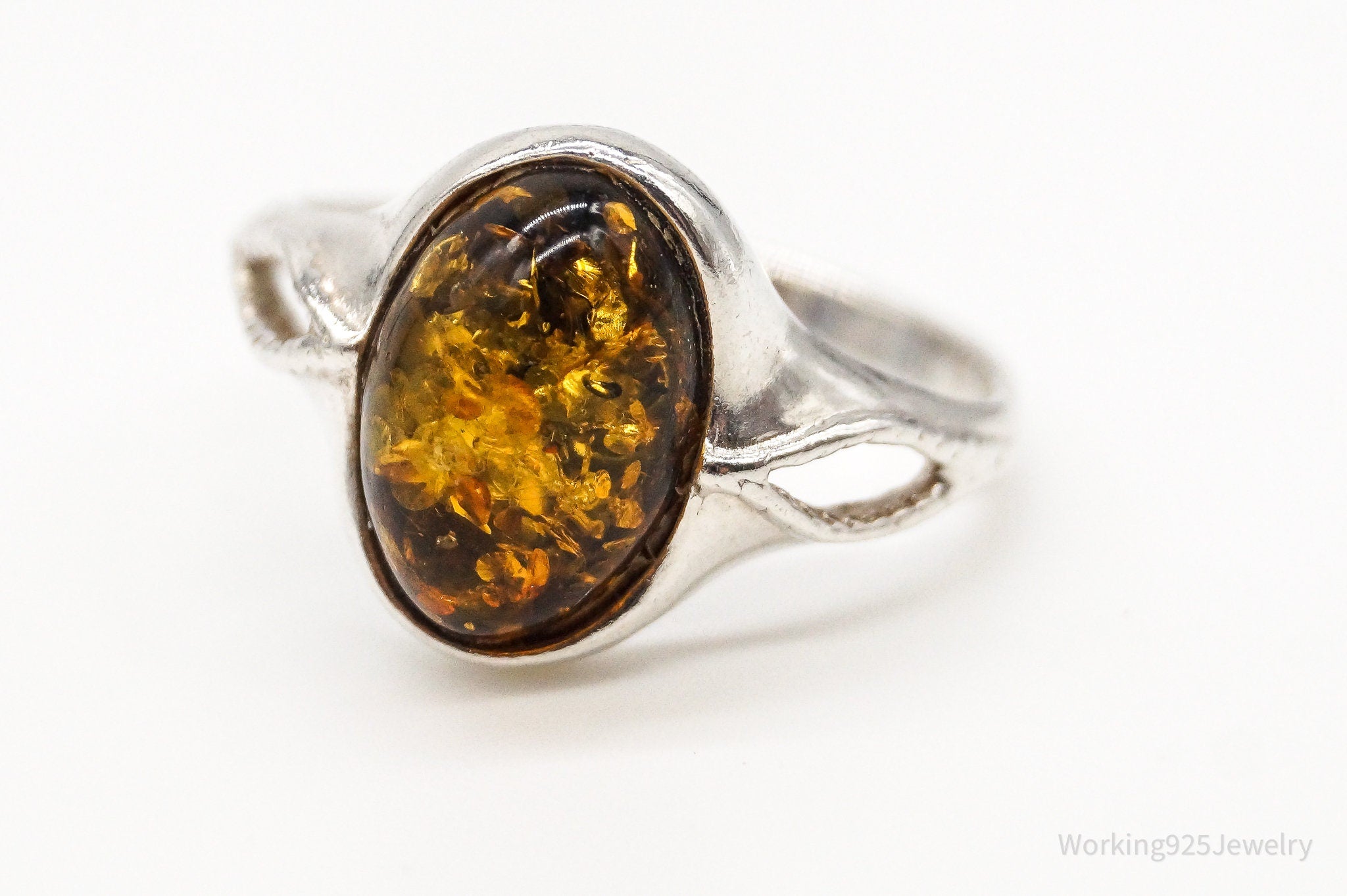 Vintage Designer PS Amber Modernist Sterling Silver Ring - Sz 7.5 Adjustable