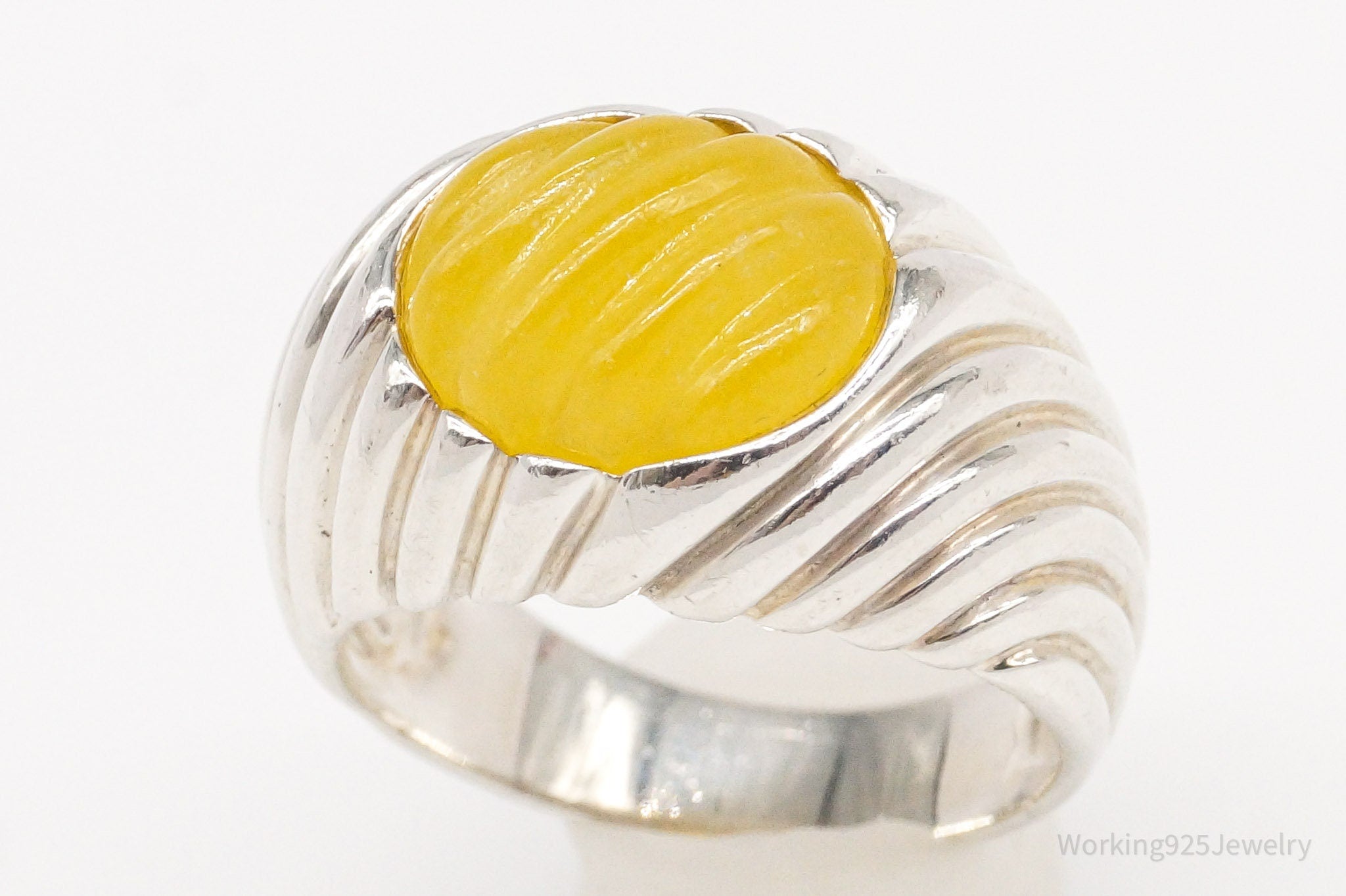 Vintage Designer Ross Simons Yellow Jade Sterling Silver Ring - Size 8