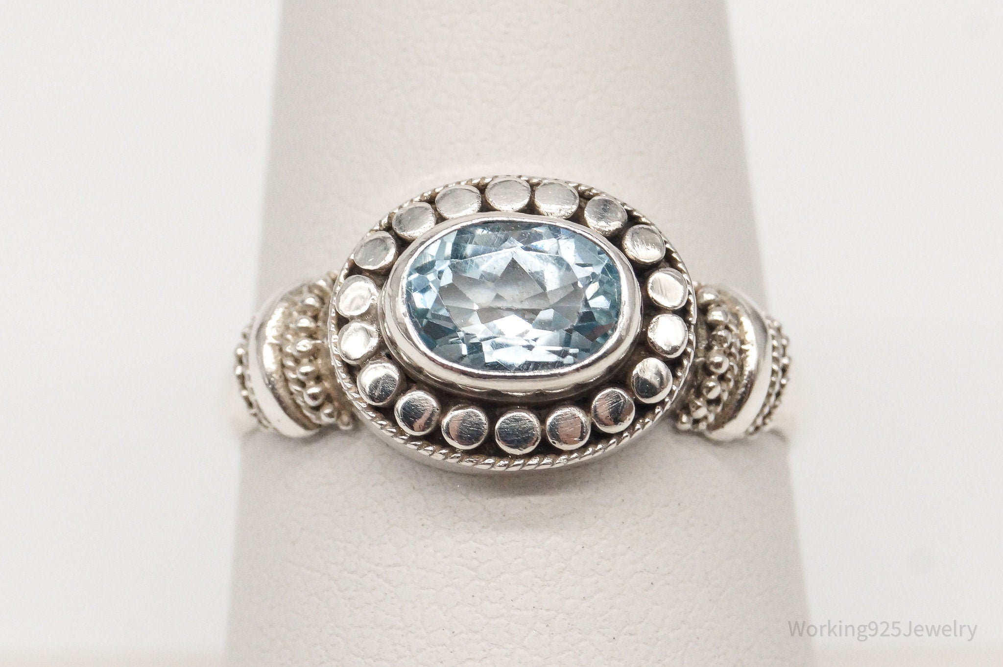 Vintage ATI Blue Topaz Sterling Silver Ring - Size 7.75