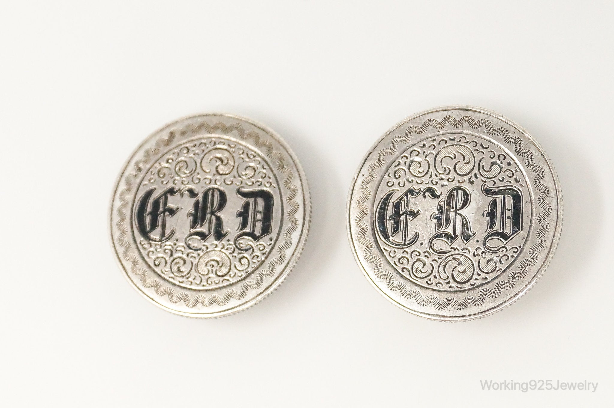 Antique Art Deco Etched Initials Seated Liberty Coin Silver Cufflinks