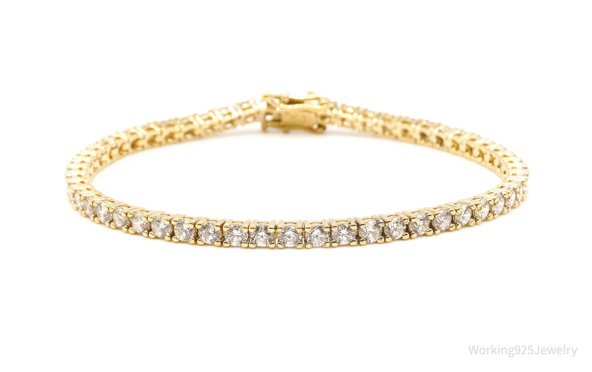 Vintage Cubic Zirconia Gold Vermeil Sterling Silver Tennis Bracelet