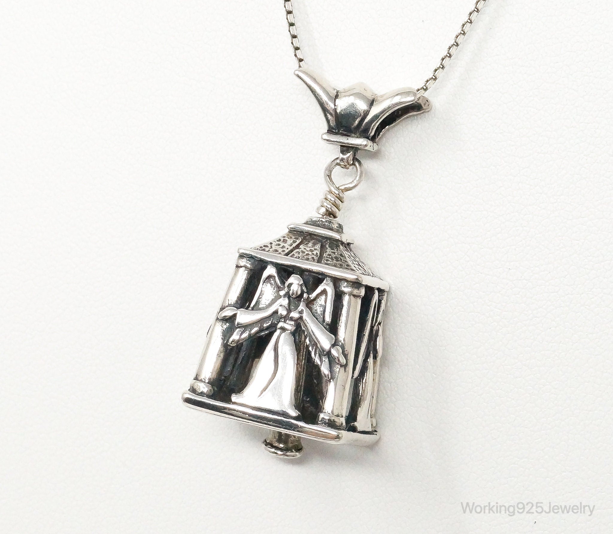 Four Sided Angel Bell Sterling Silver Necklace