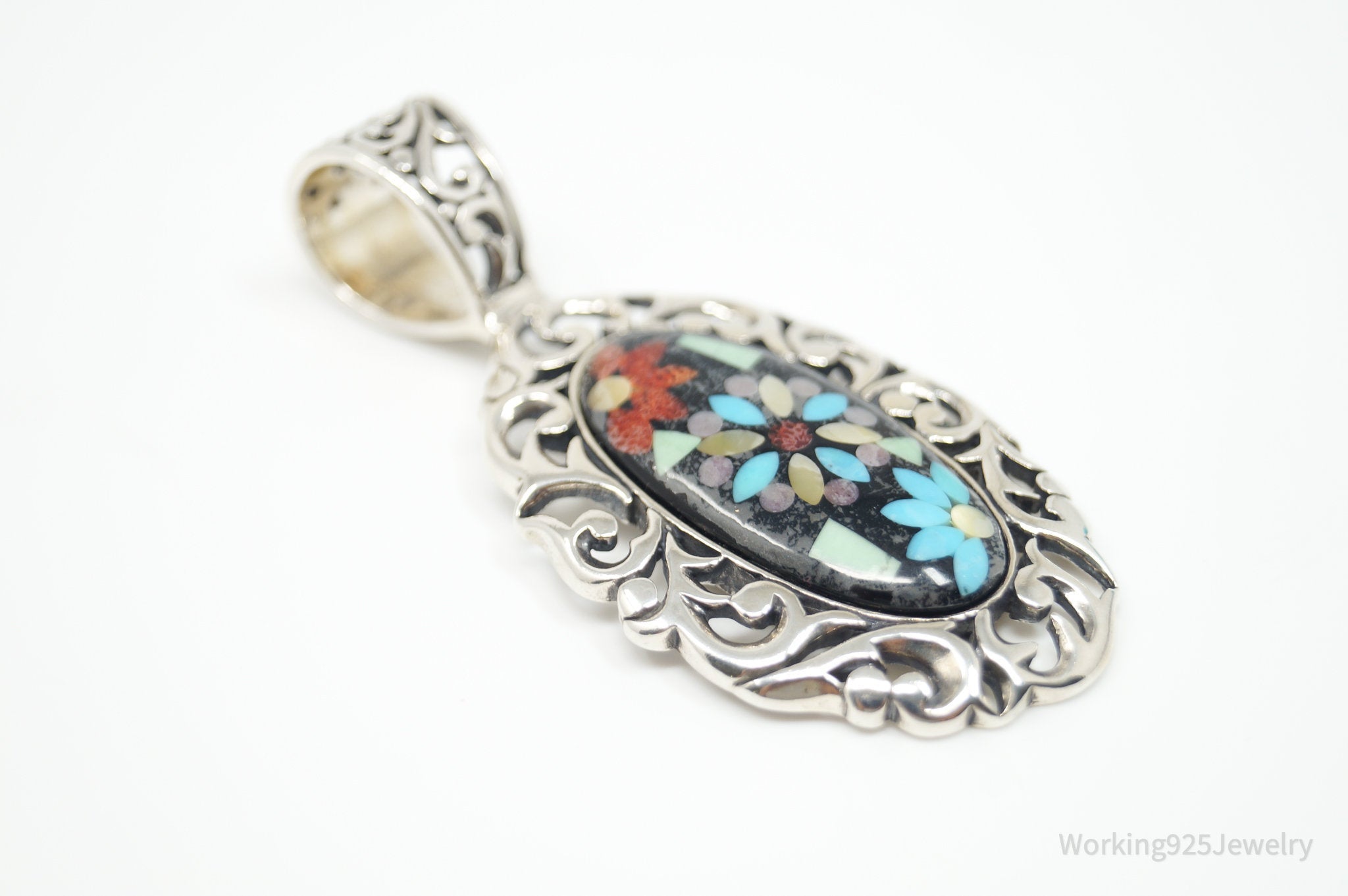 Vintage Carolyn Pollack Relios Multi Gem Flower Sterling Silver Pendant