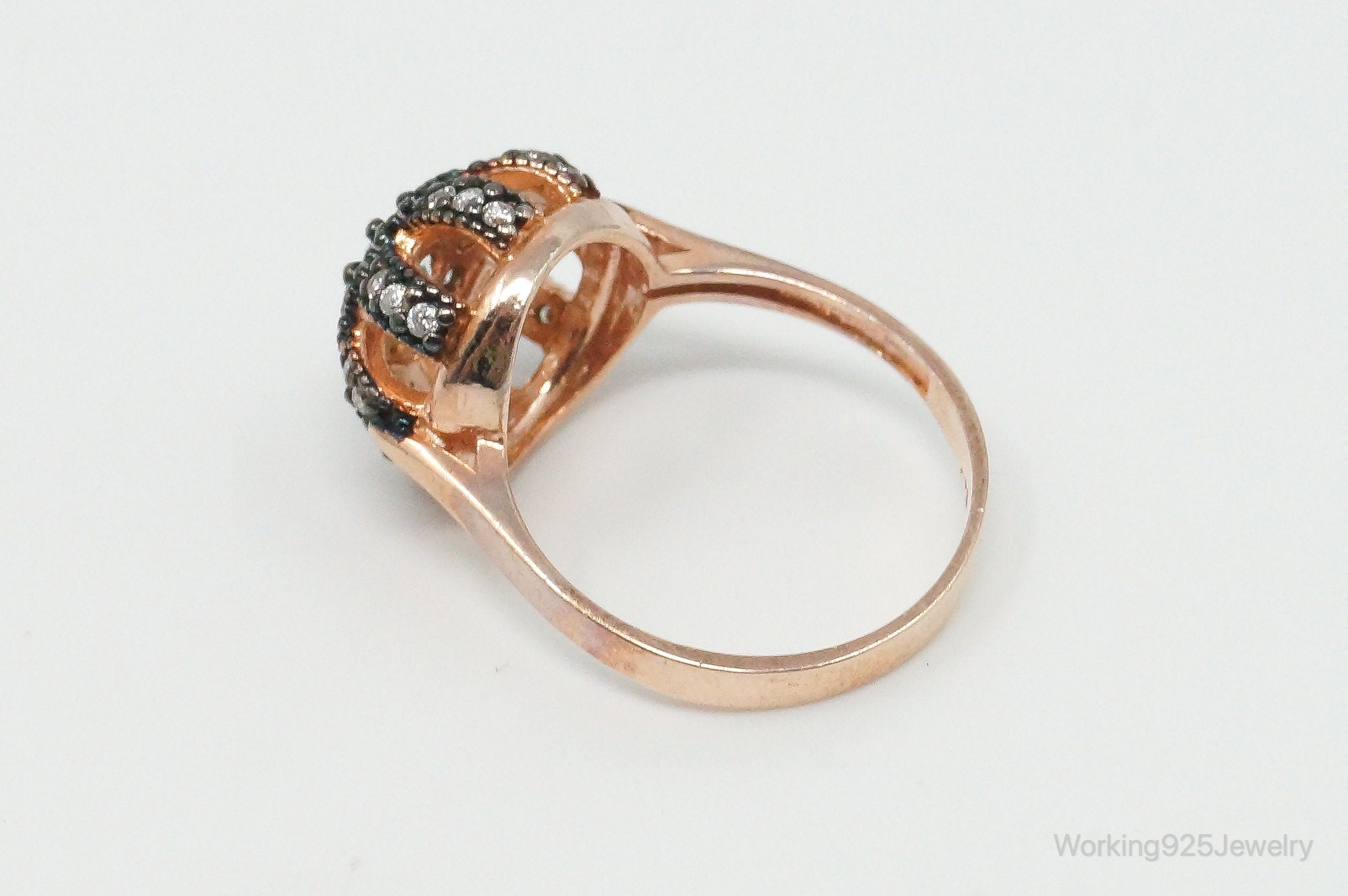 Vintage Cubic Zirconia Rose Gold Vermeil Sterling Silver Crown Ring - Size 7.25