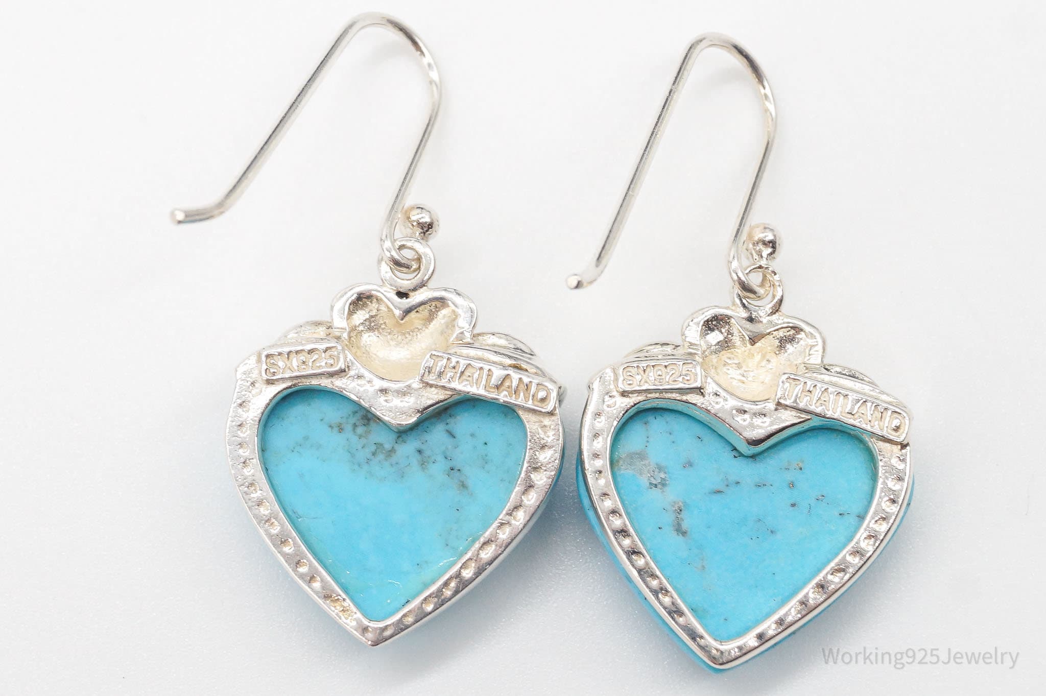 Designer SX Turquoise Hearts Sterling Silver Earrings