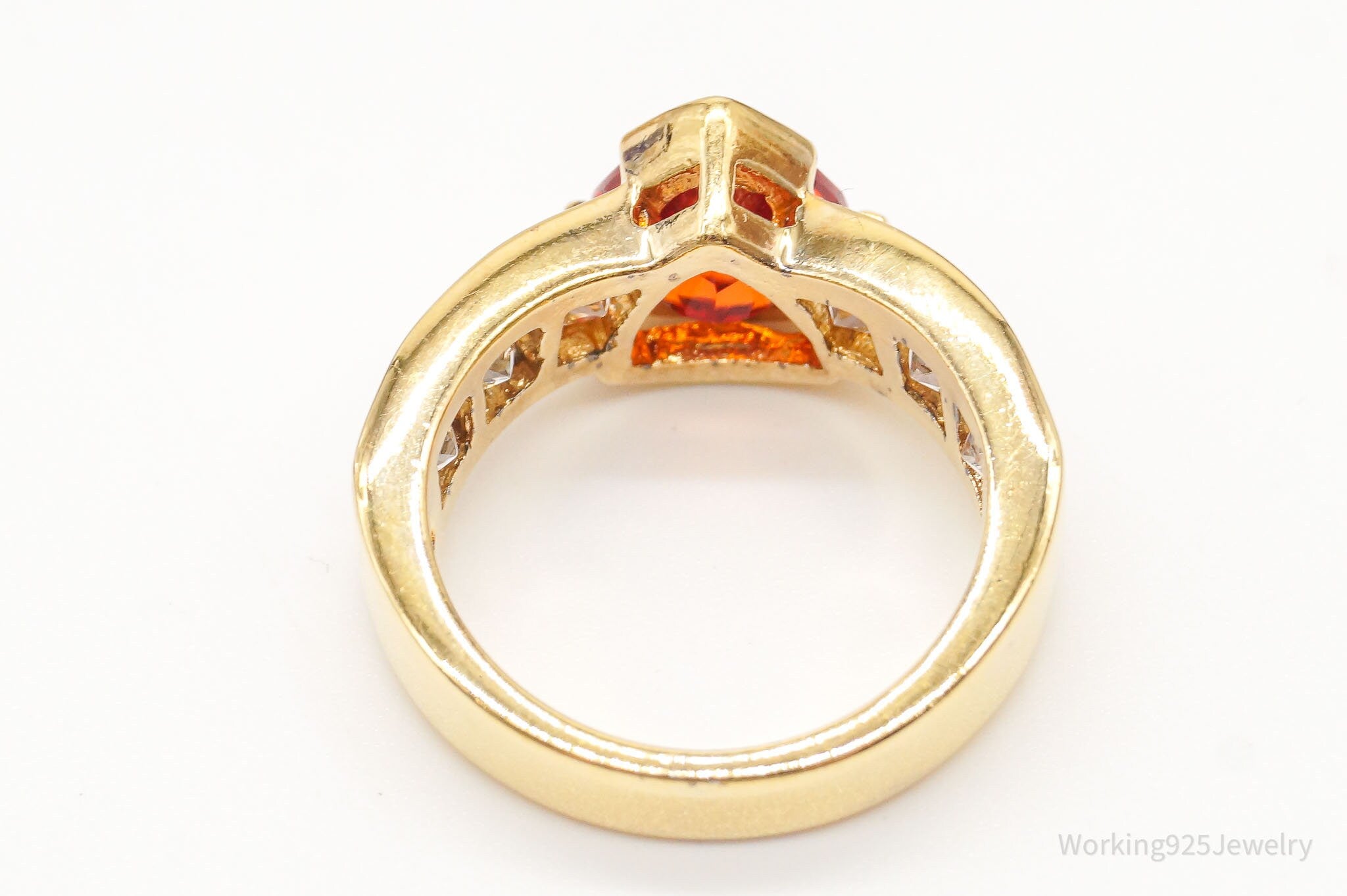 Orange Sapphire Cubic Zirconia Gold Vermeil Sterling Silver Ring - SZ 6.75