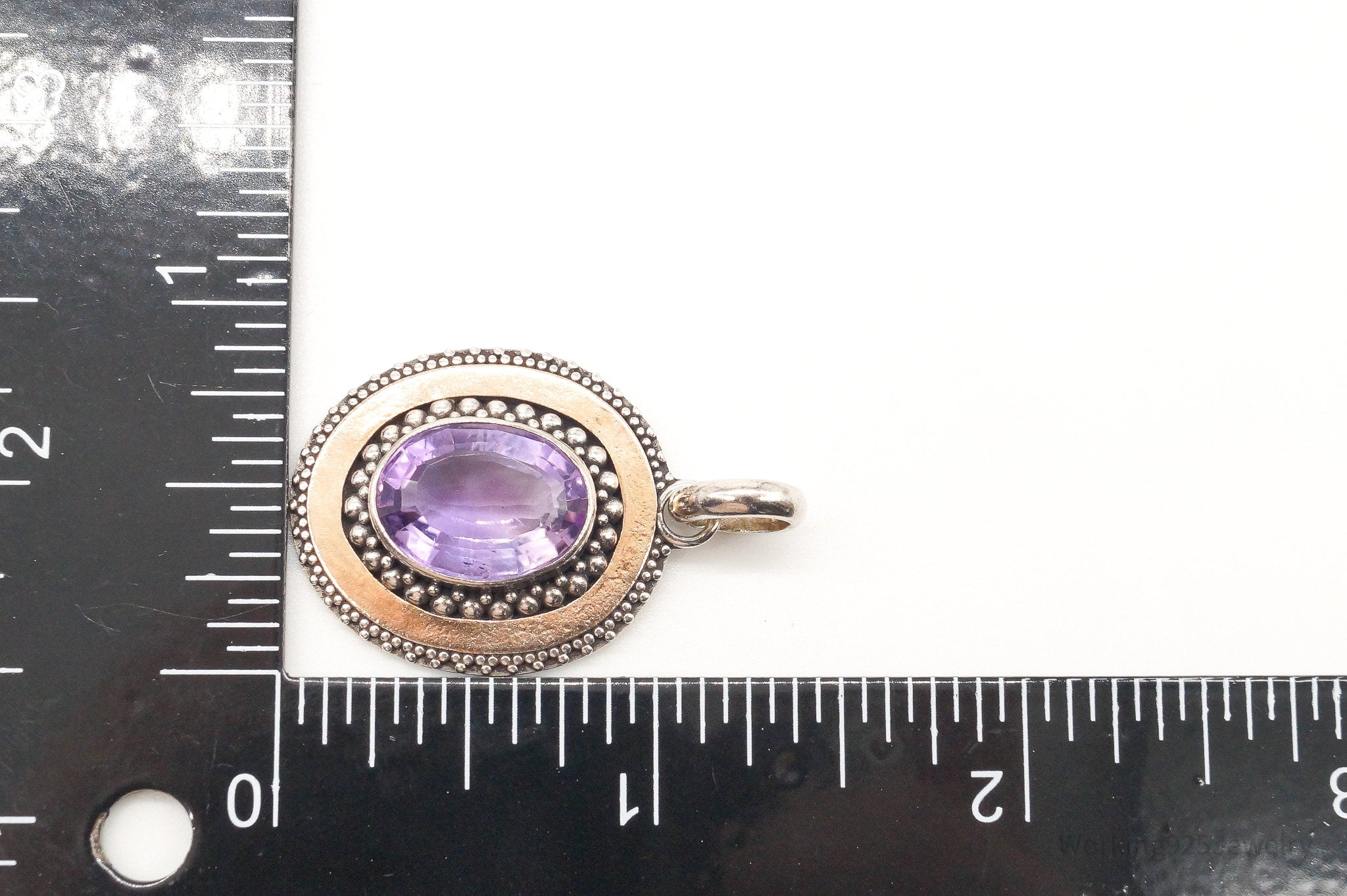 Large Vintage Amethyst Two Tone Sterling Silver Pendant