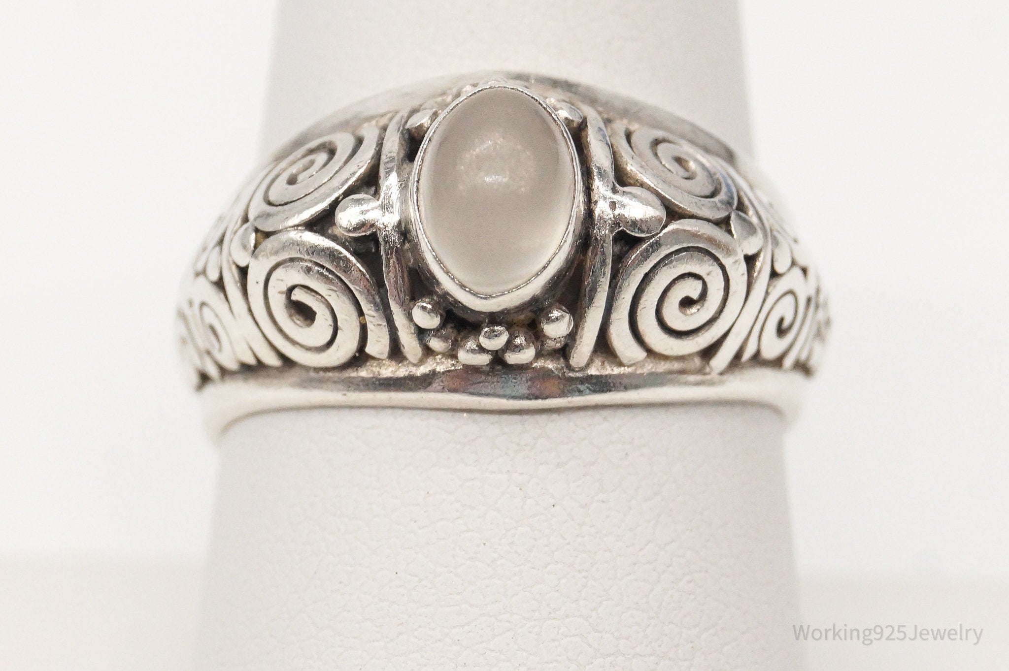 Vintage Designer BA Suarti White Moonstone Sterling Silver Ring - Size 8.5