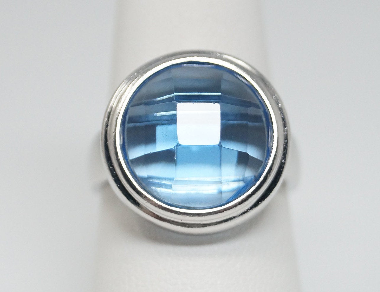 Vintage Checkerboard Blue Topaz Sterling Silver Ring - Sz 7.75