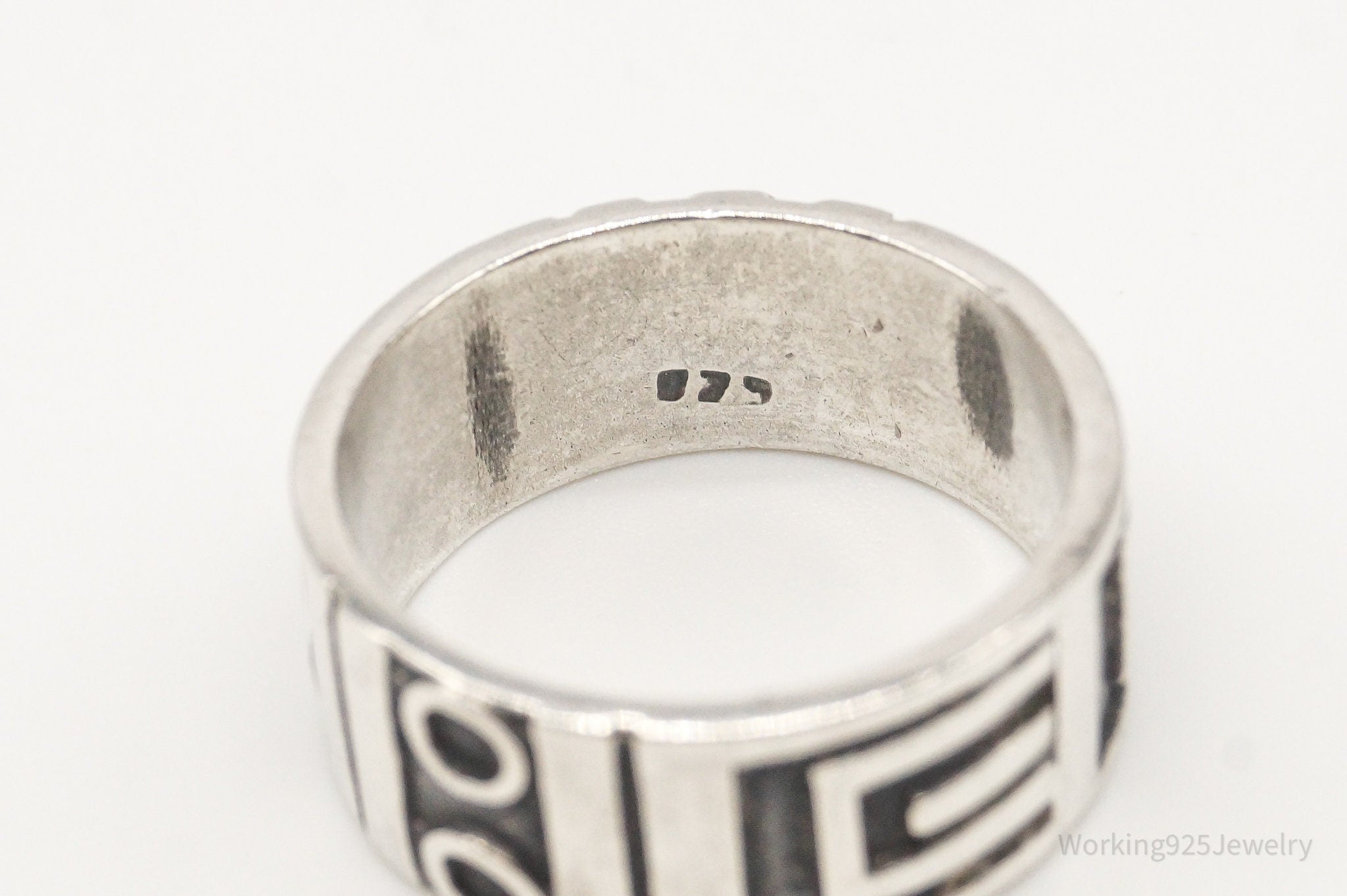 Vintage Greek Key Aztec Design Sterling Silver Band Ring - Size 6.75