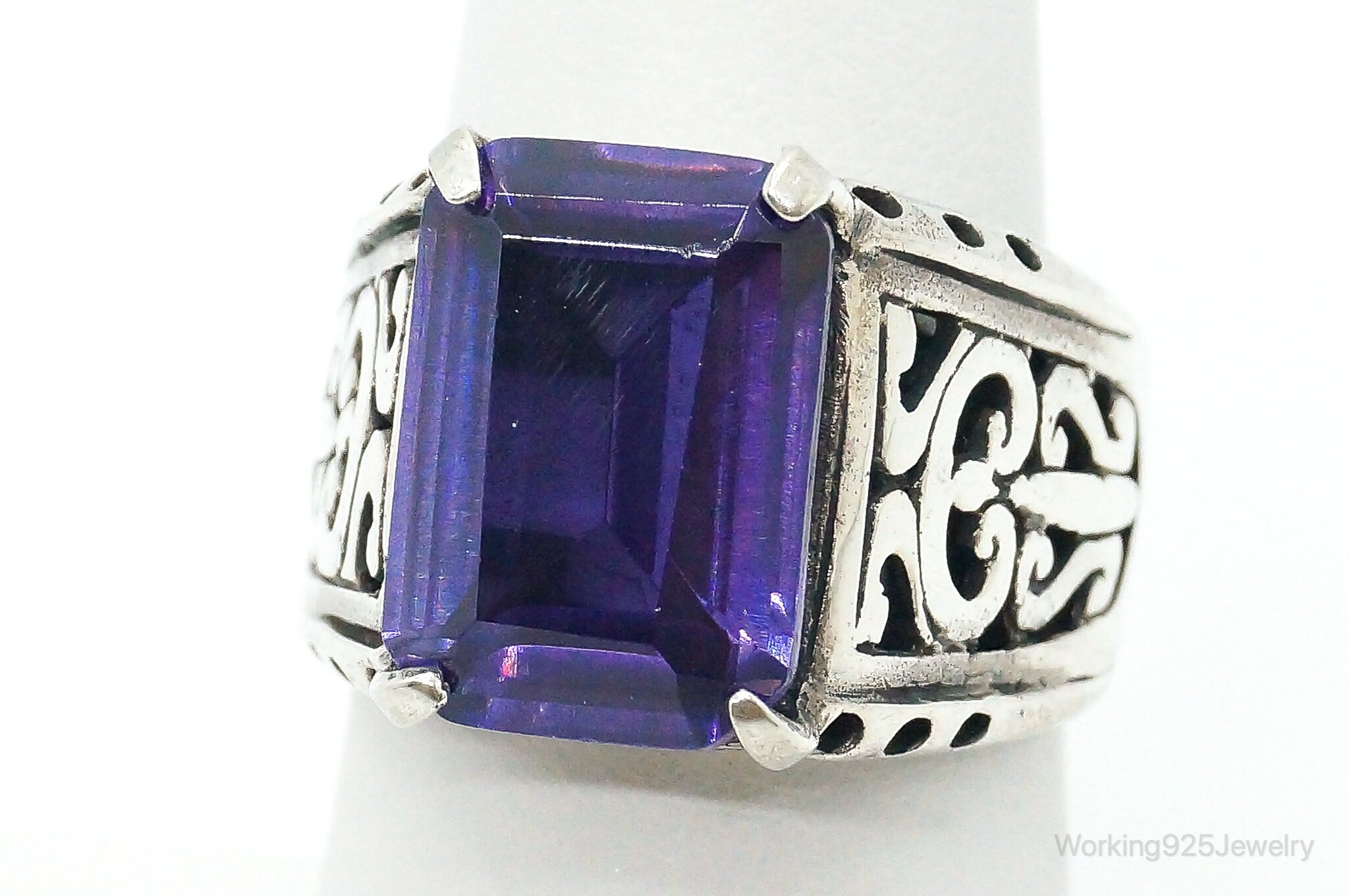 Large Amethyst Sterling Silver Ring - Size 6.75