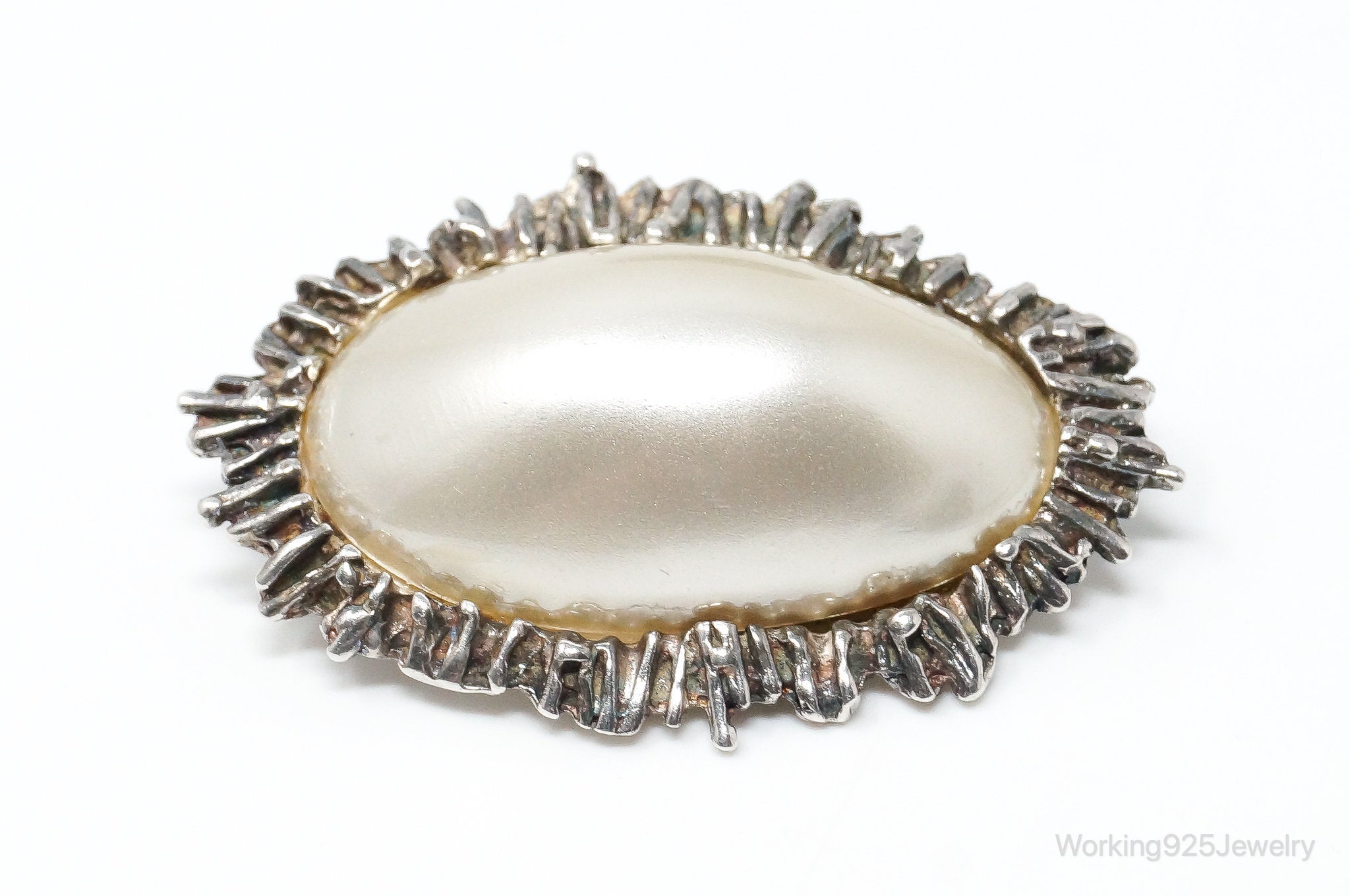 Rare Vintage Astrid Holthe Pearl Sterling Silver Brooch Pin