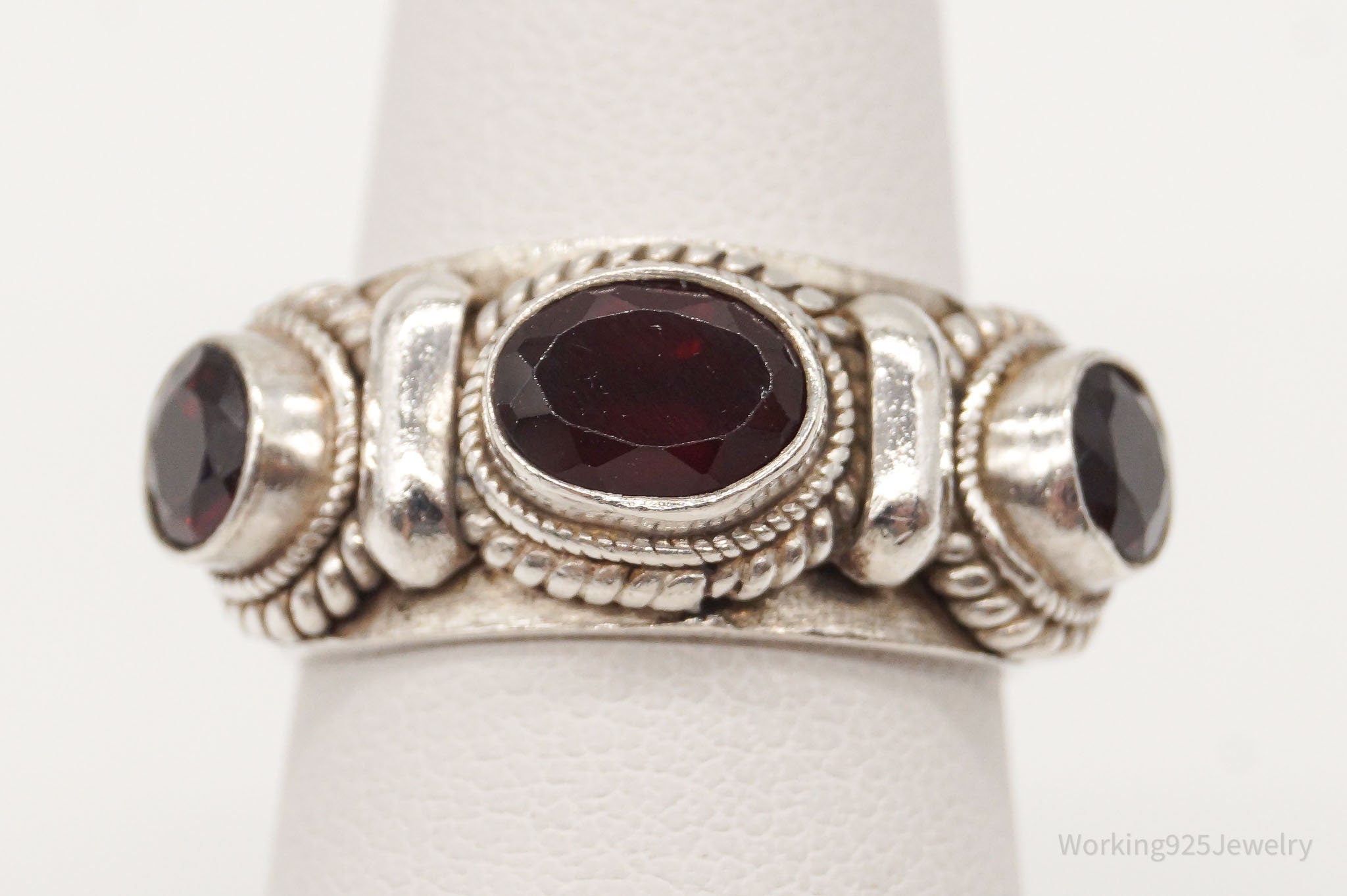 Vintage Garnet Sterling Silver Ring - Size 6.5