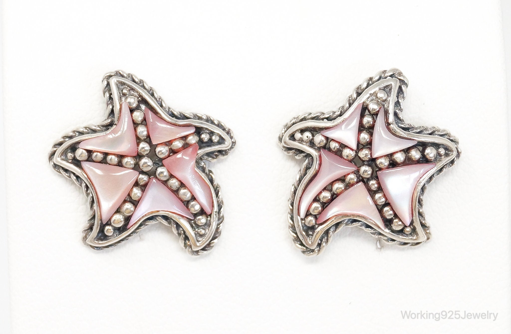 Designer CFJ Pink Mother Of Pearl Starfish Sterling Silver Earrings